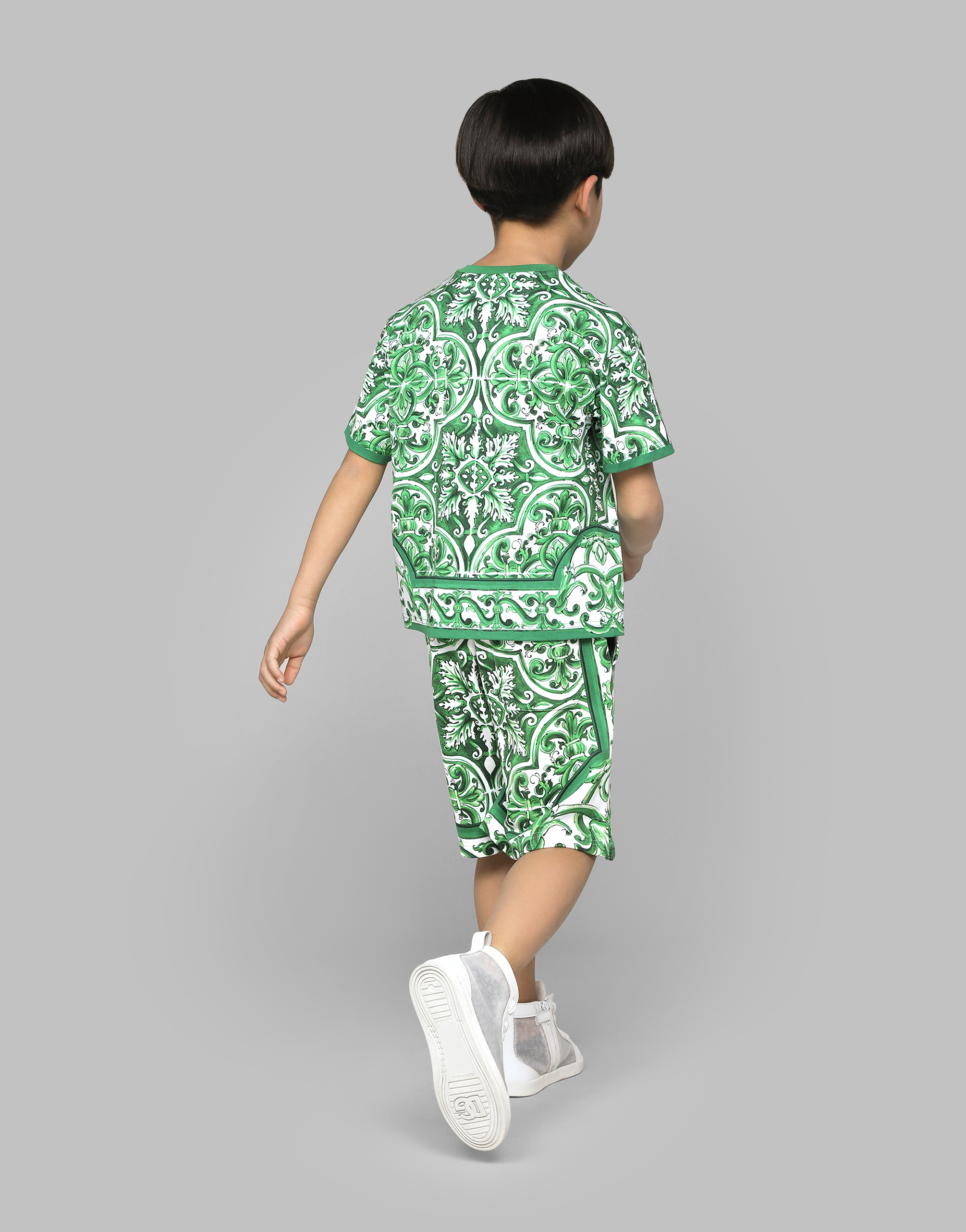 Jersey shorts with green majolica print