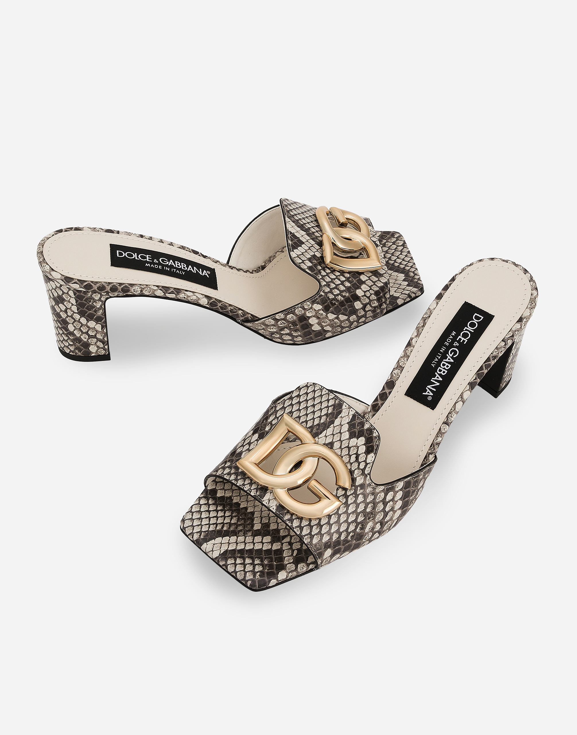 Dolce & Gabbana Abaya 60 Python Leather Mules In Grey