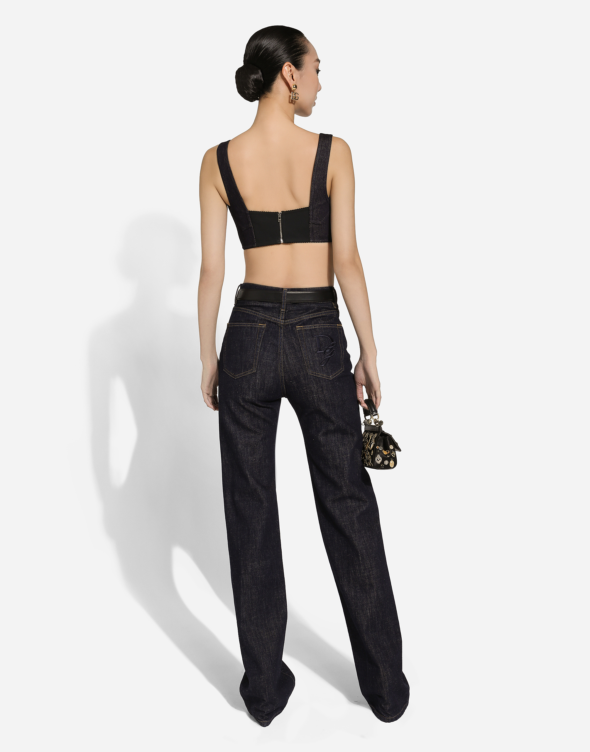Dolce & Gabbana Cotton Denim Corset Bralette Top In Multicolor