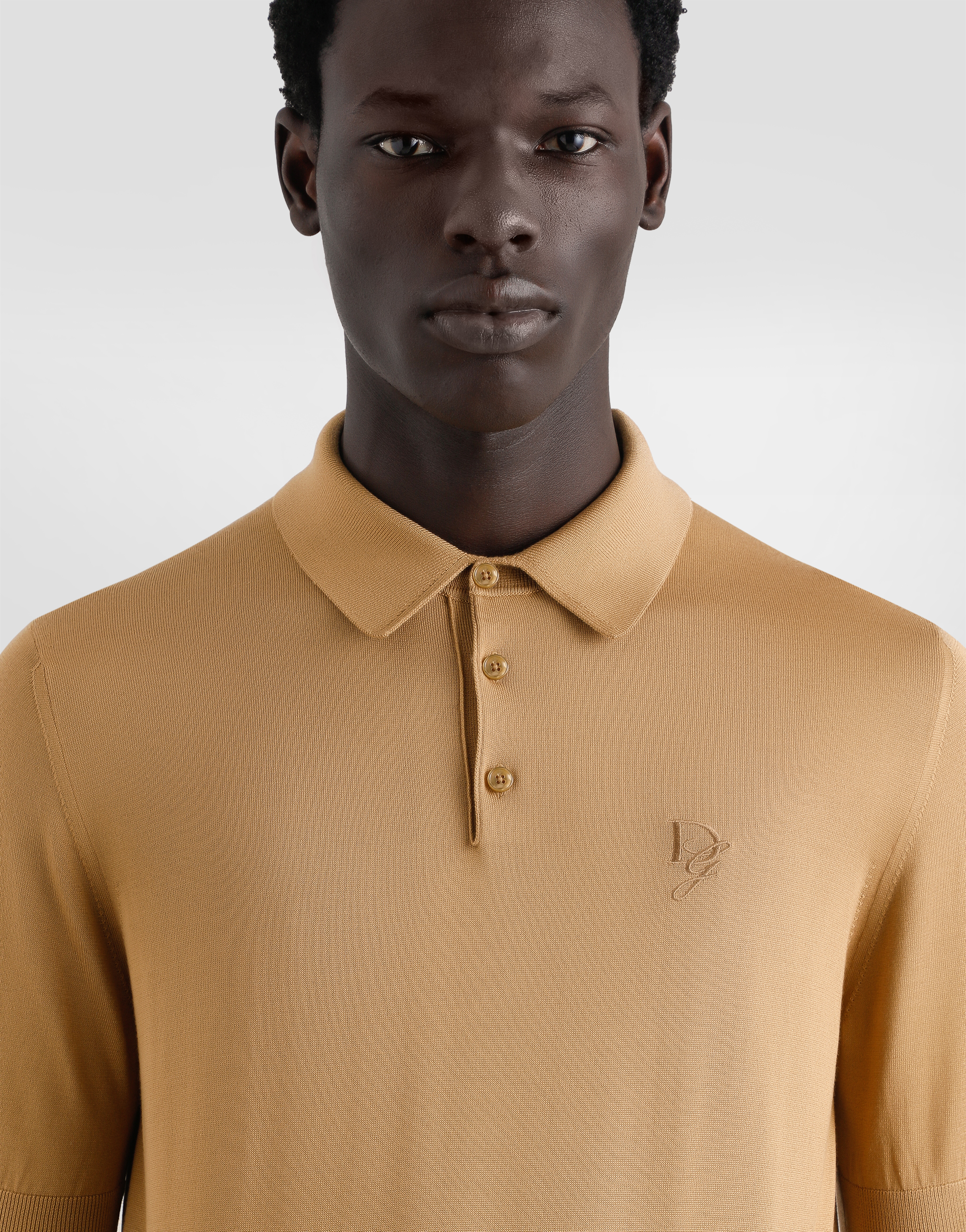 Dolce & Gabbana Logo-embroidered Polo Shirt In Beige