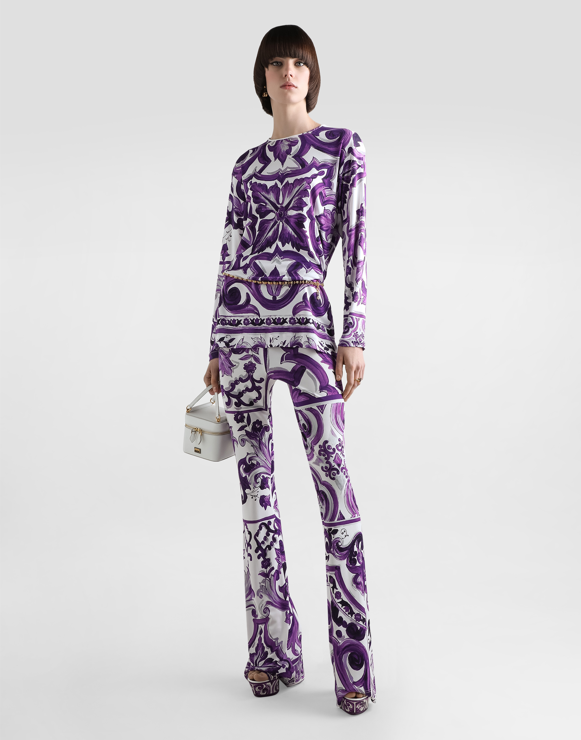 Dolce & Gabbana Majolica-print Flared Trousers In White