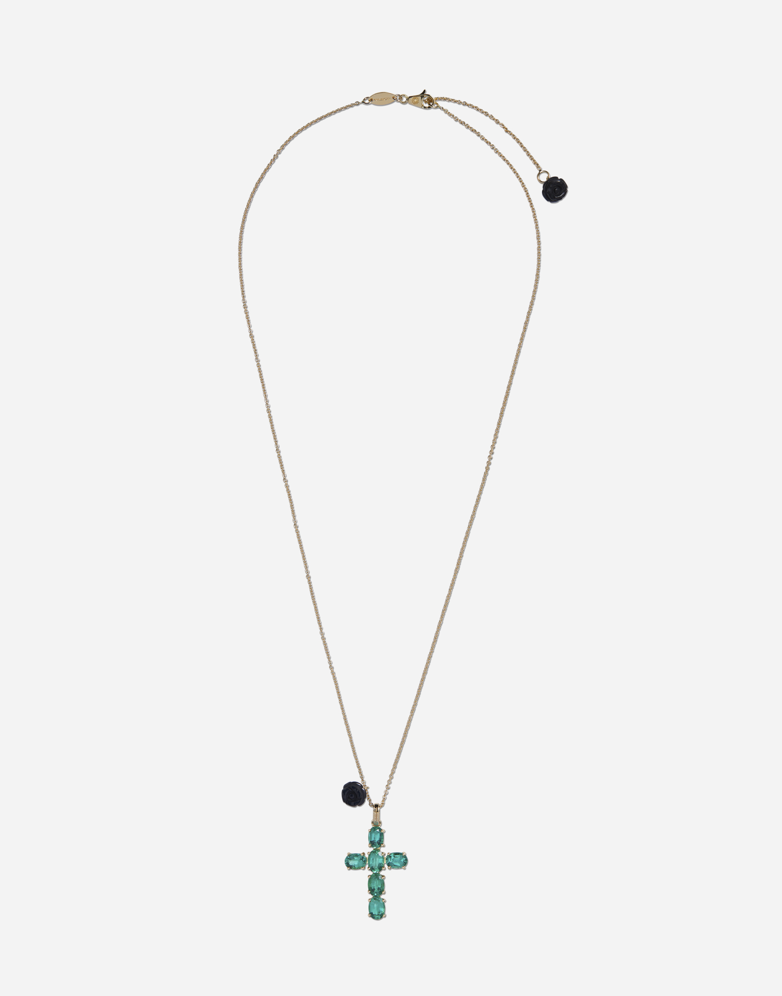 Dolce & Gabbana Family Cross Pendant With Emeralds Gold Female Onesize