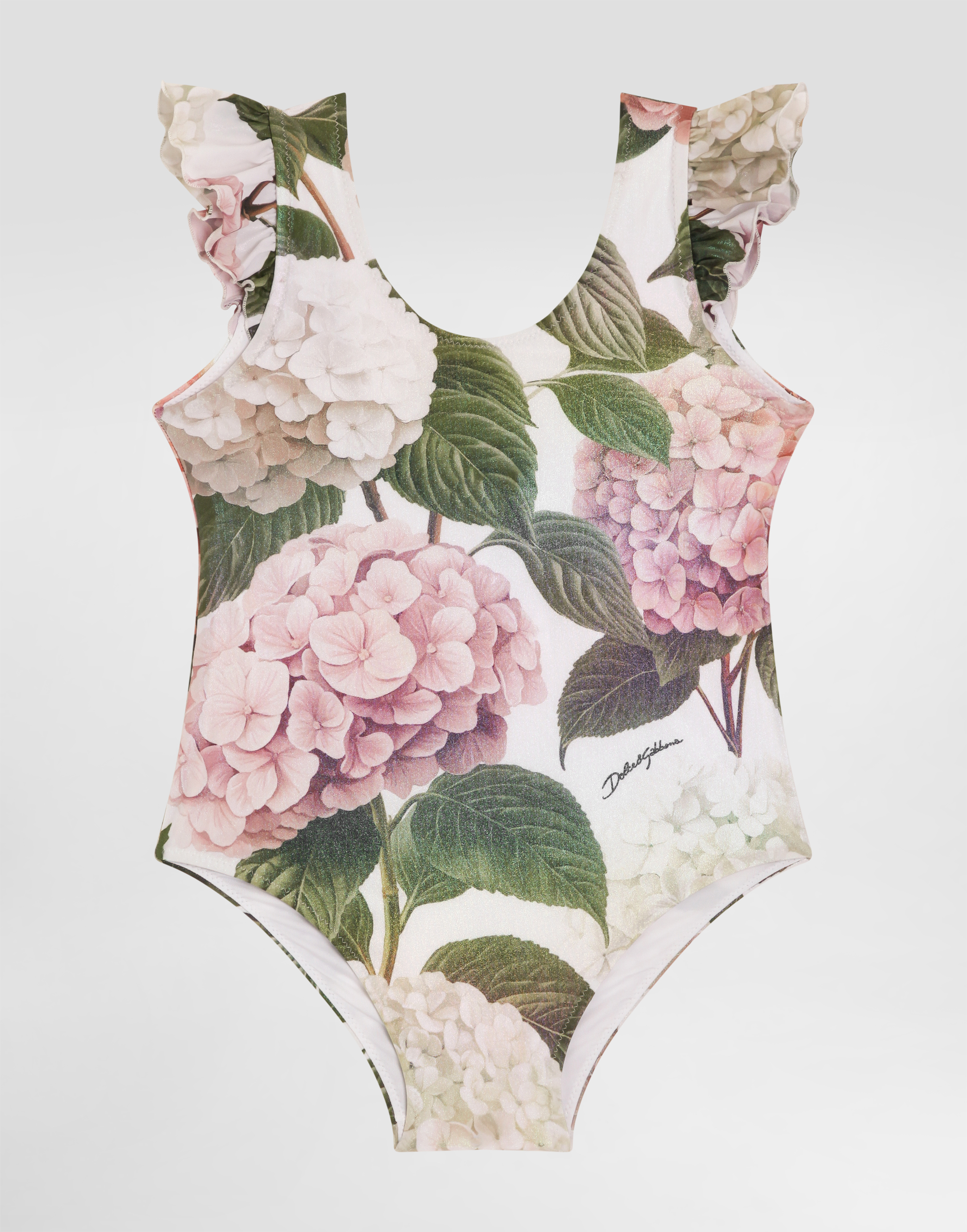 Dolce & Gabbana Hydrangea-print One-piece Swimsuit In Green