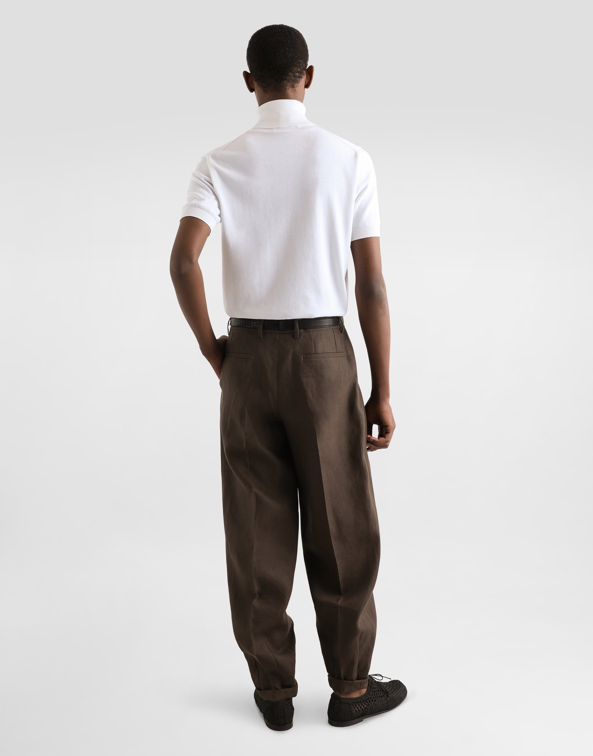 Dolce & Gabbana Linen Fabric Pants In Brown