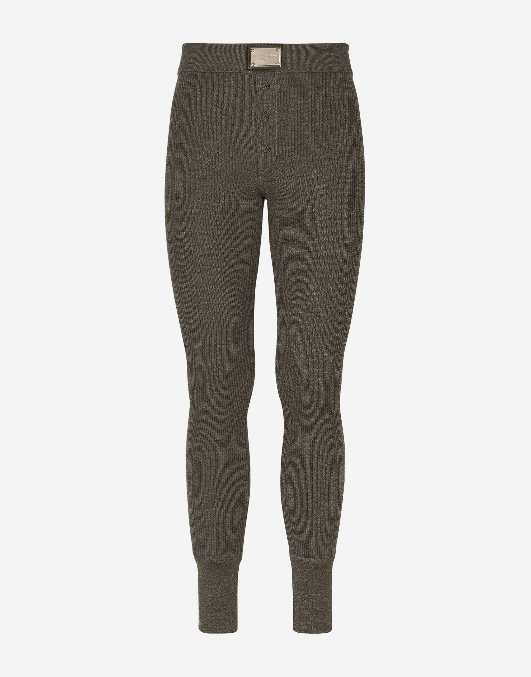 DOLCE & GABBANA WOOL FINE-RIB LEGGINGS WITH LOGO TAG