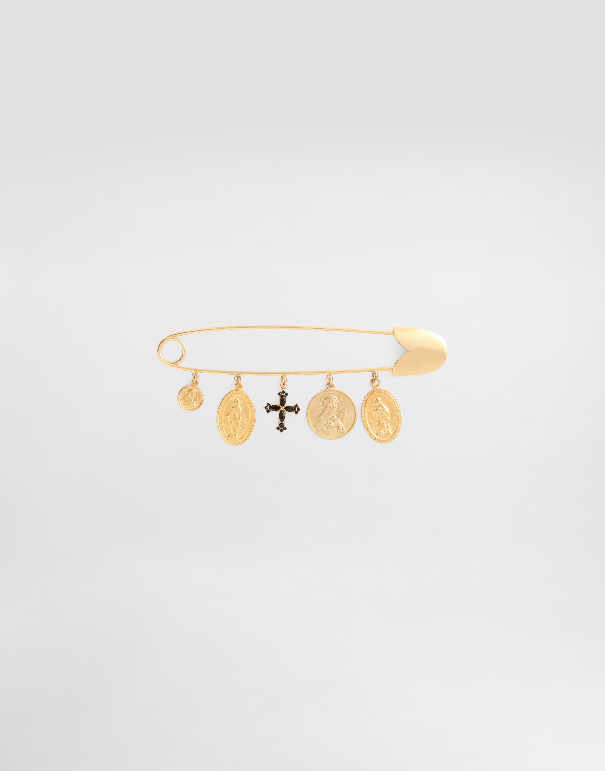 Dolce & Gabbana Safety Brooch With Cross And Medals In Gold
