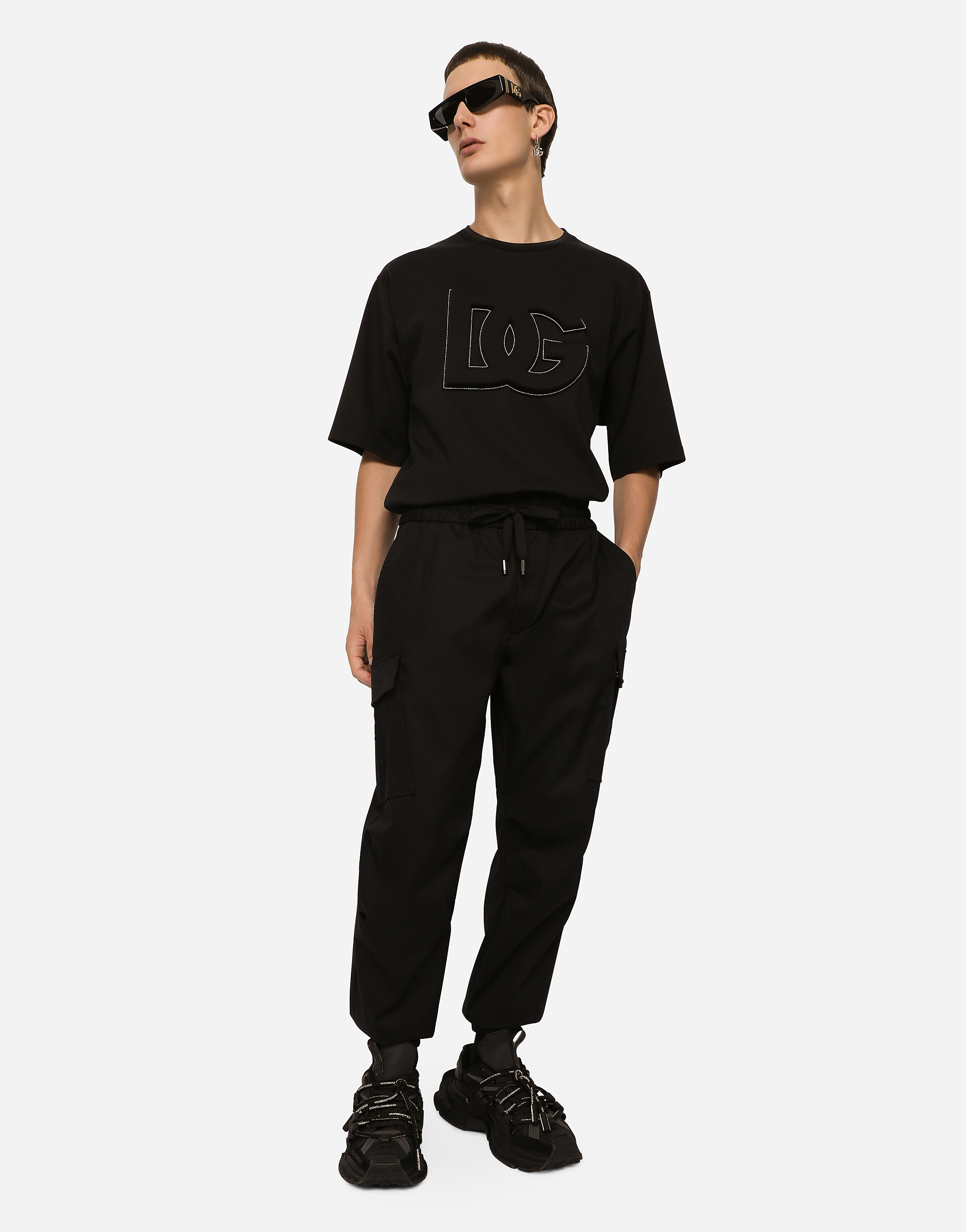 Shop Dolce & Gabbana Cotton Cargo Pants With Branded Tag In Black