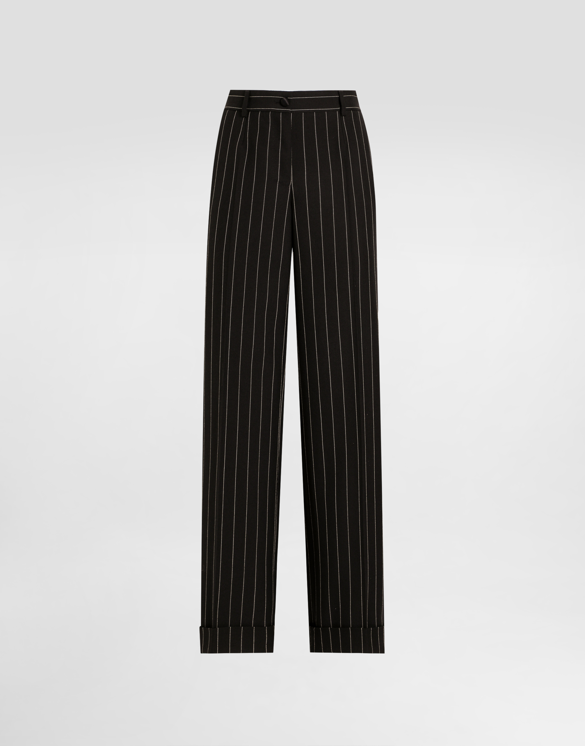 Shop Dolce & Gabbana Straight-leg Pinstripe Wool Pants With Turn-ups In Multicolor