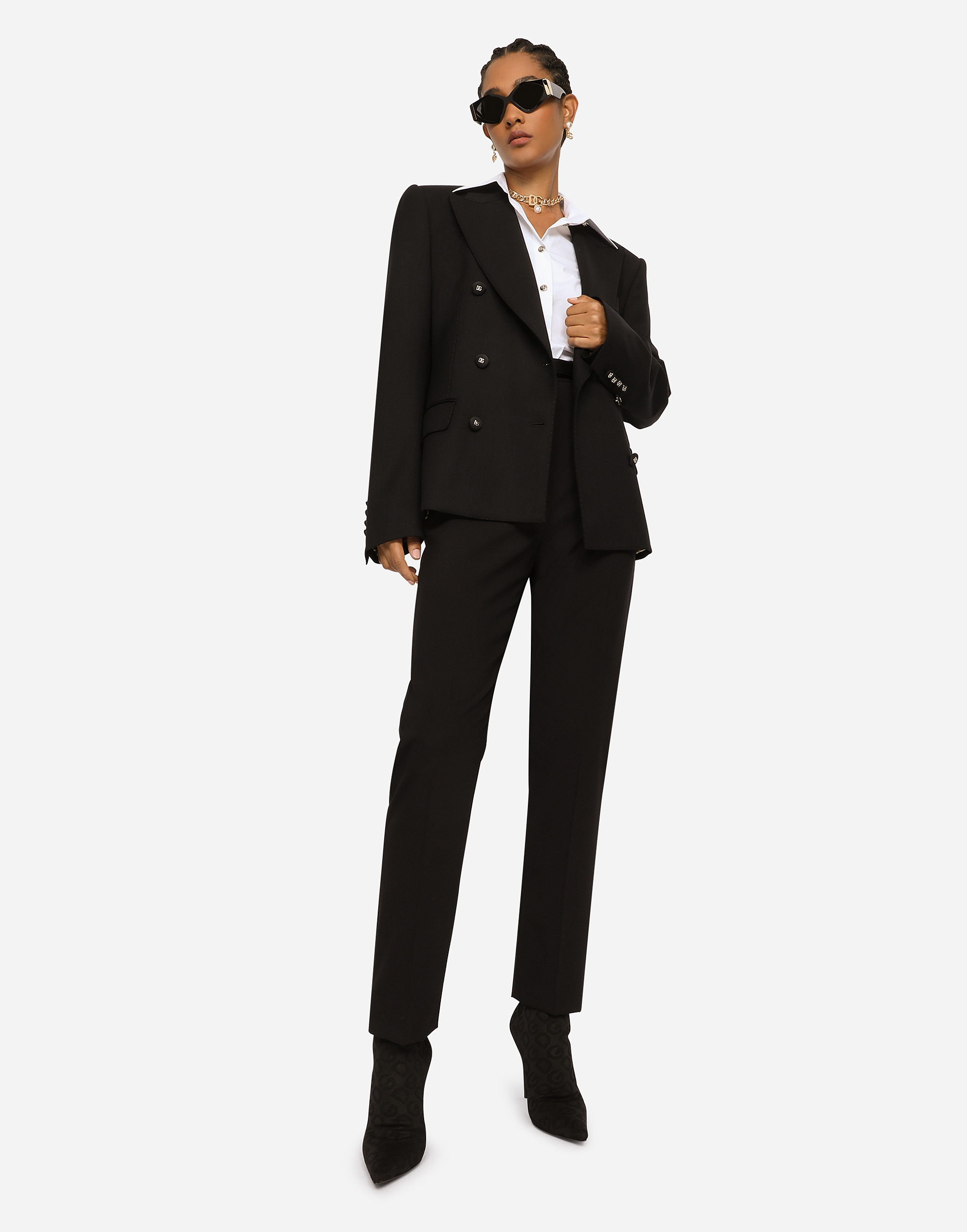 Shop Dolce & Gabbana Wool Pants With Duchesse Tuxedo Band In Black