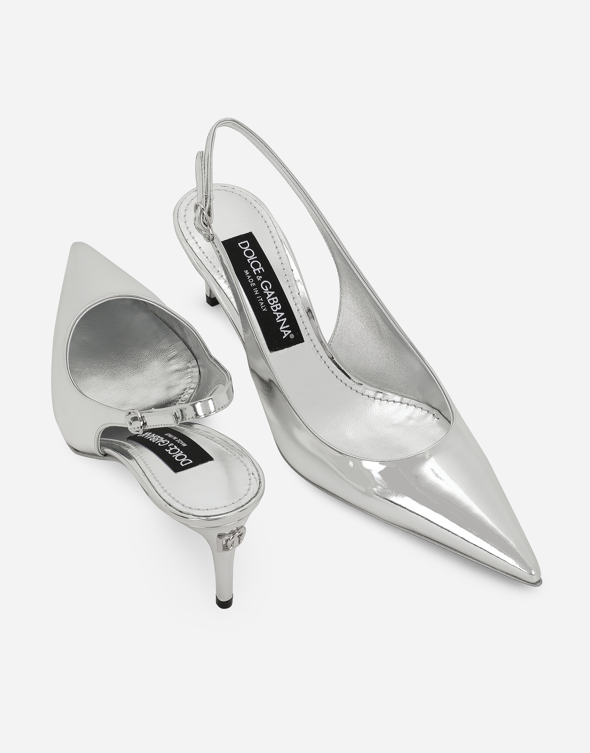Dolce & Gabbana 60 Mirrored Leather Slingback Pumps In Silver