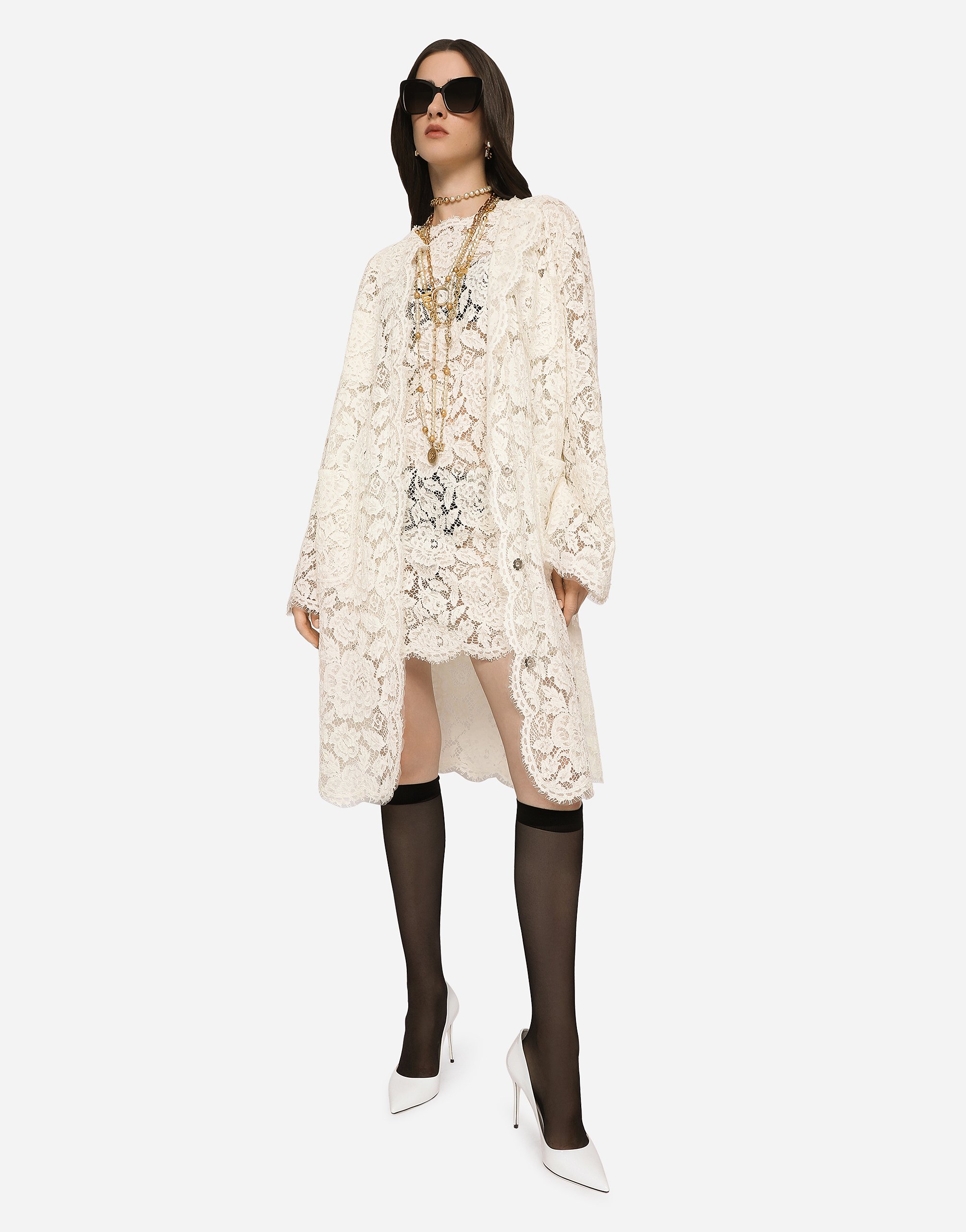 Dolce & Gabbana Lace Dress With Floral Pattern In Multi