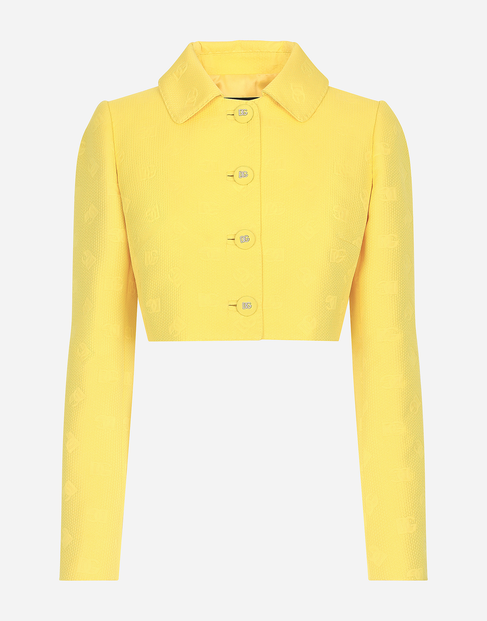 Dolce & Gabbana Monogram-jacquard Button-down Cropped Jacket In Yellow