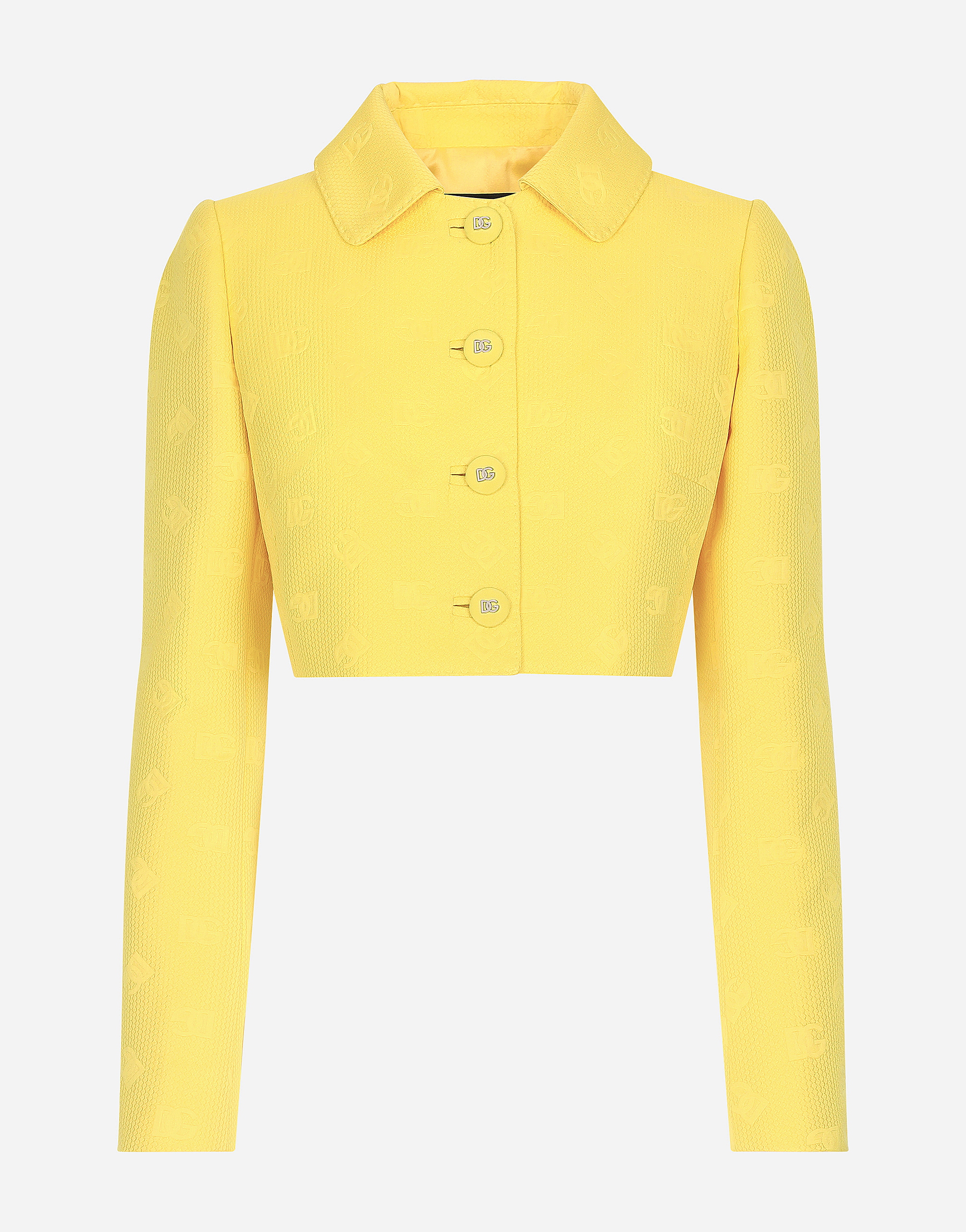 Dolce & Gabbana Short Quilted Jacquard Jacket With Dg Logo In Yellow