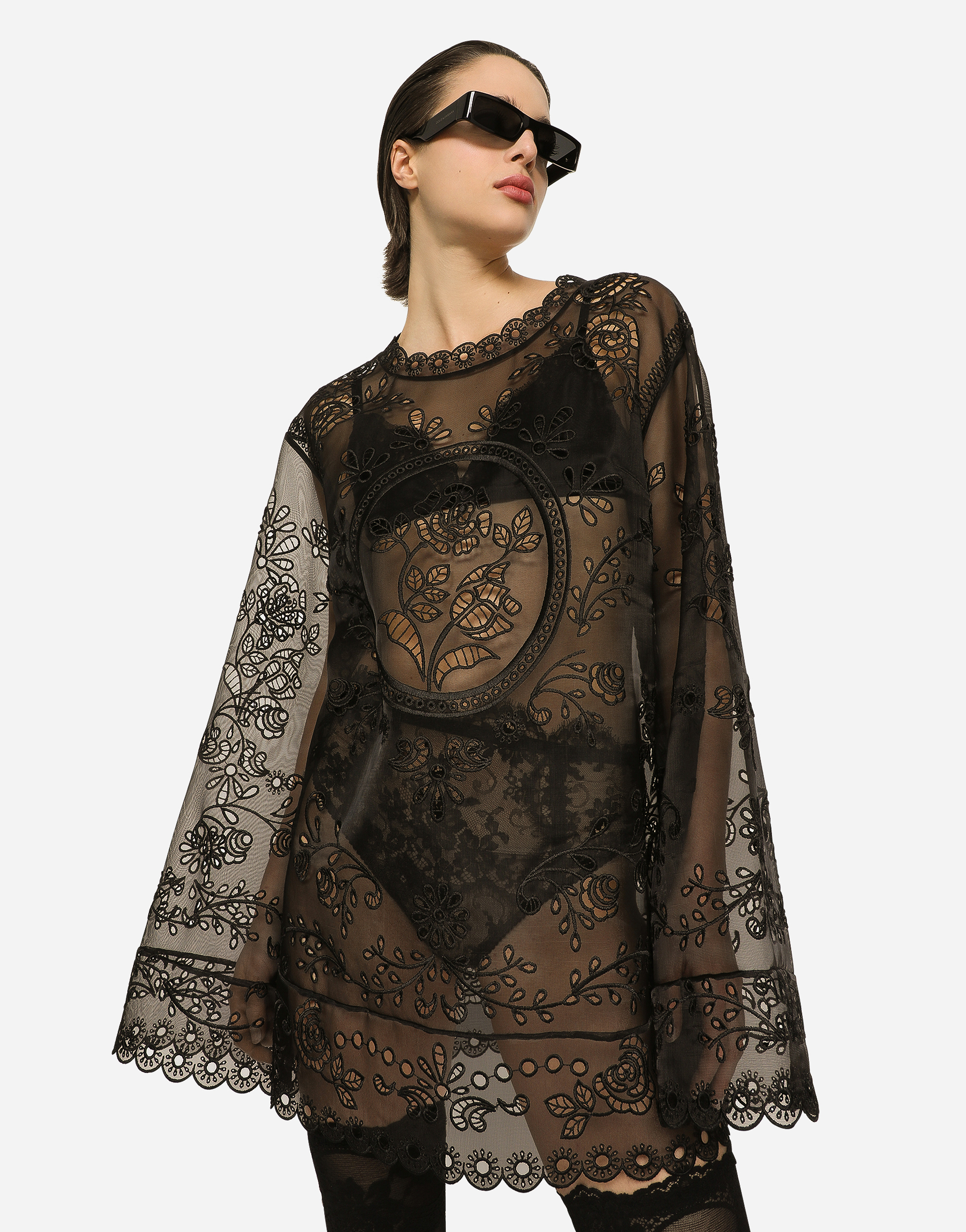 Shop Dolce & Gabbana Crinoline A-line Dress With Inlay Embellishment In Black