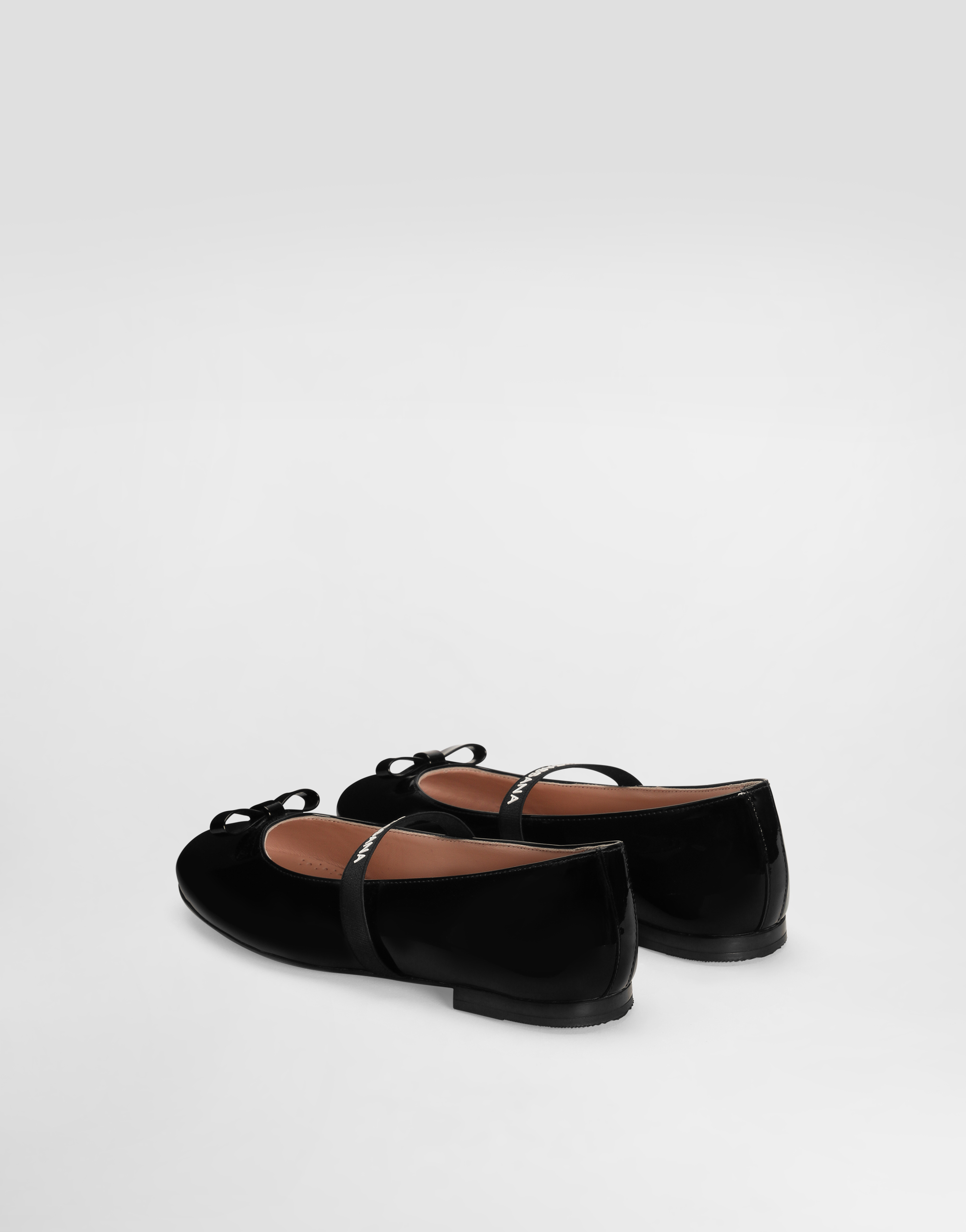 Dolce & Gabbana Black Bow Patent-leather Ballerina Shoes Eur 21 /5 Uk In Black