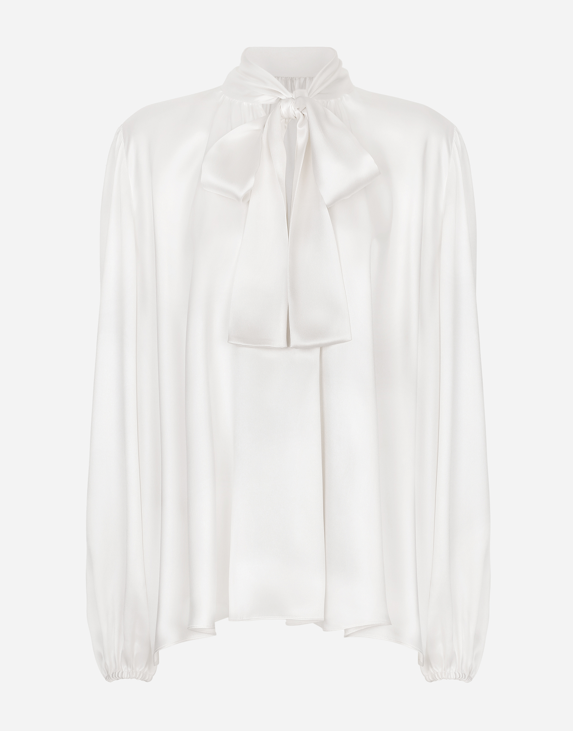 Dolce & Gabbana Light Gray Ascot Collar Shirt Silk Blouse Top In ホワイト