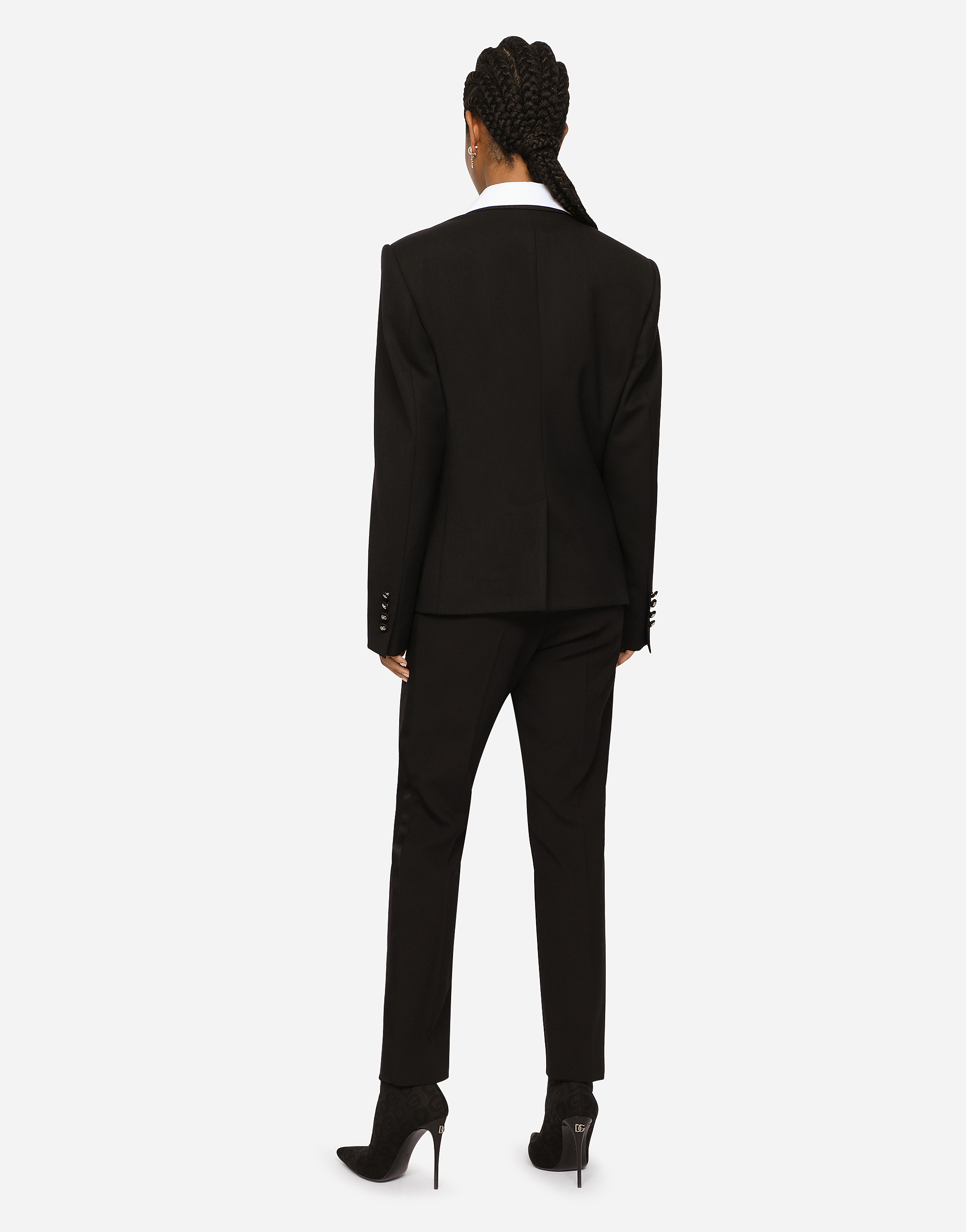 Shop Dolce & Gabbana Wool Pants With Duchesse Tuxedo Band In Black