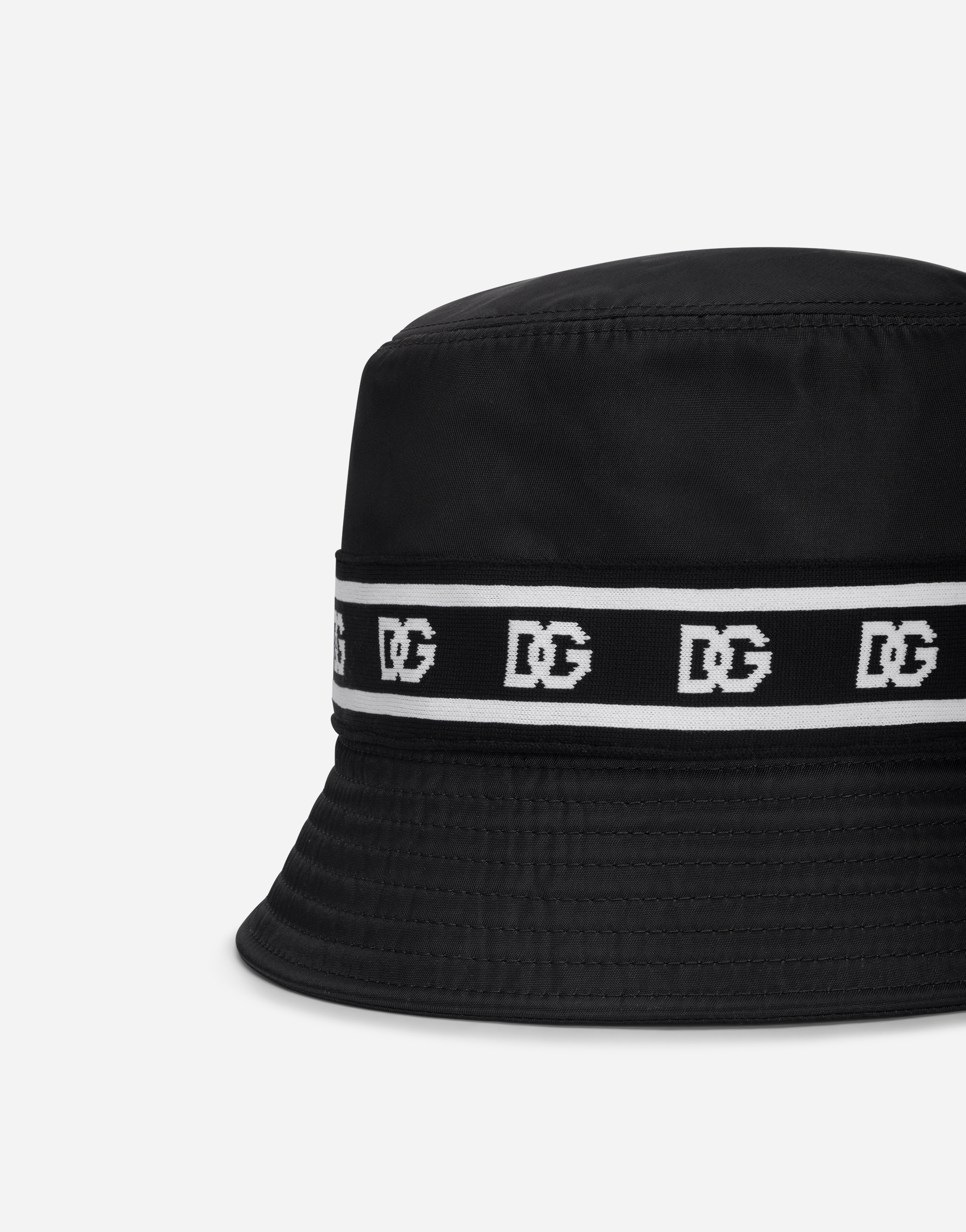 DOLCE & GABBANA NYLON BUCKET HAT WITH BRANDED-BAND PRINT