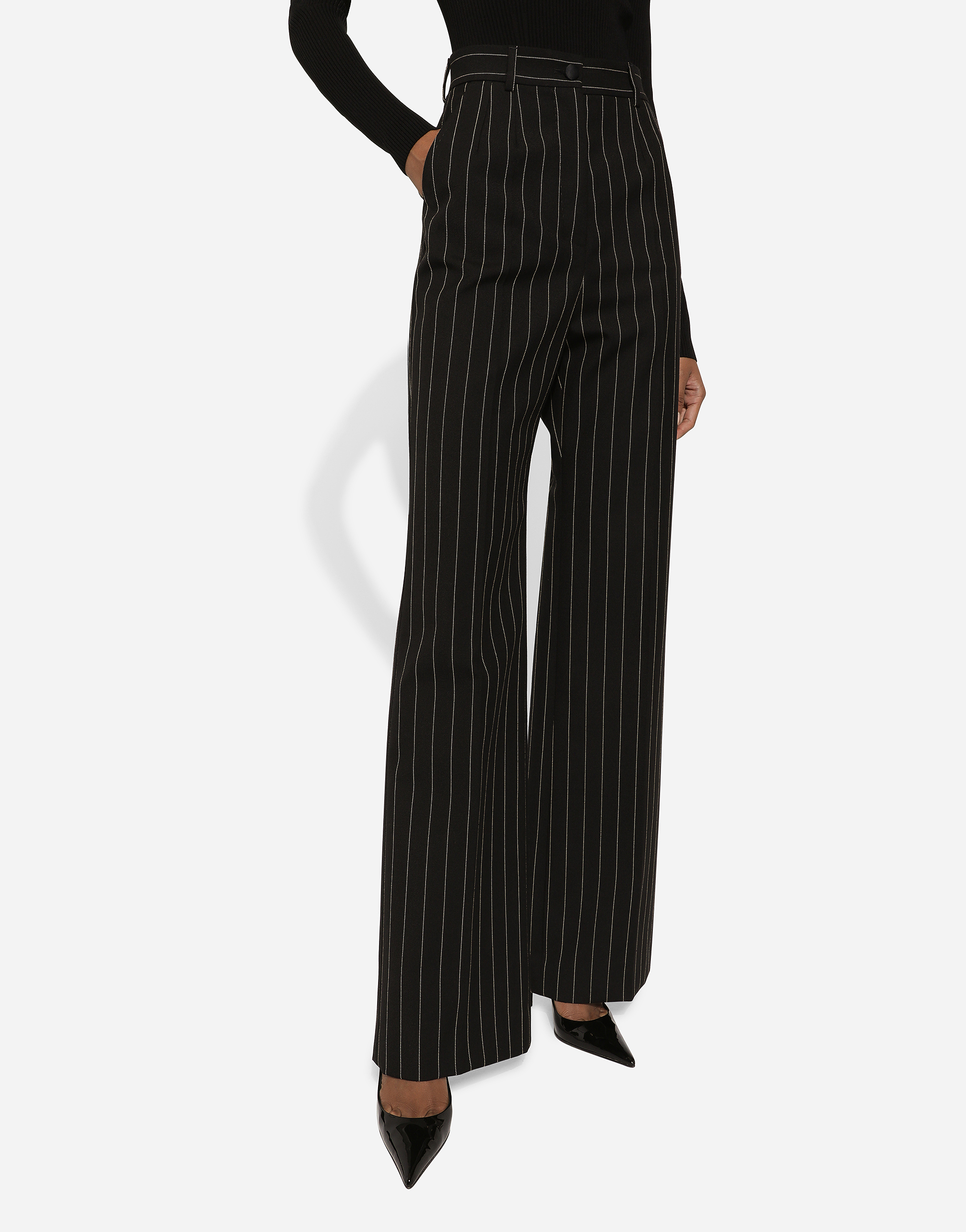 Dolce & Gabbana Flared Pinstripe Wool Pants In Multicolor
