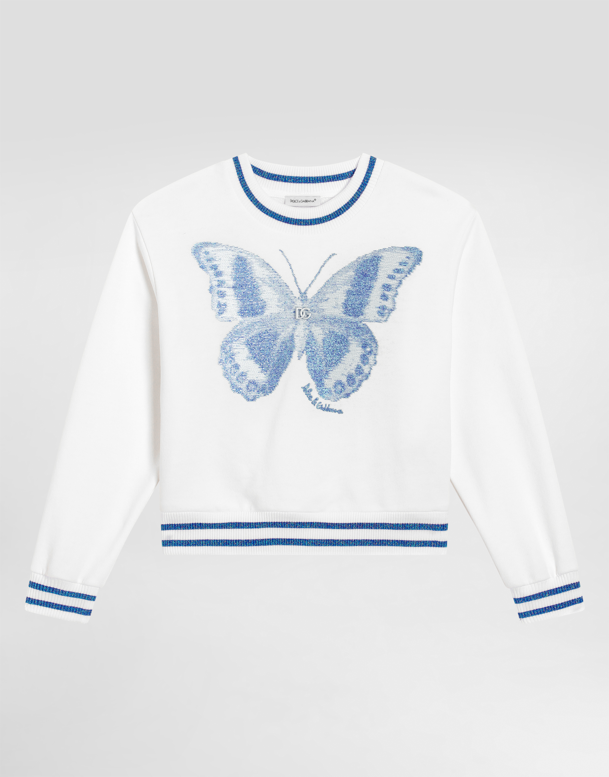 Dolce & Gabbana Round-neck Sweatshirt With Butterfly And Dg Logo In White