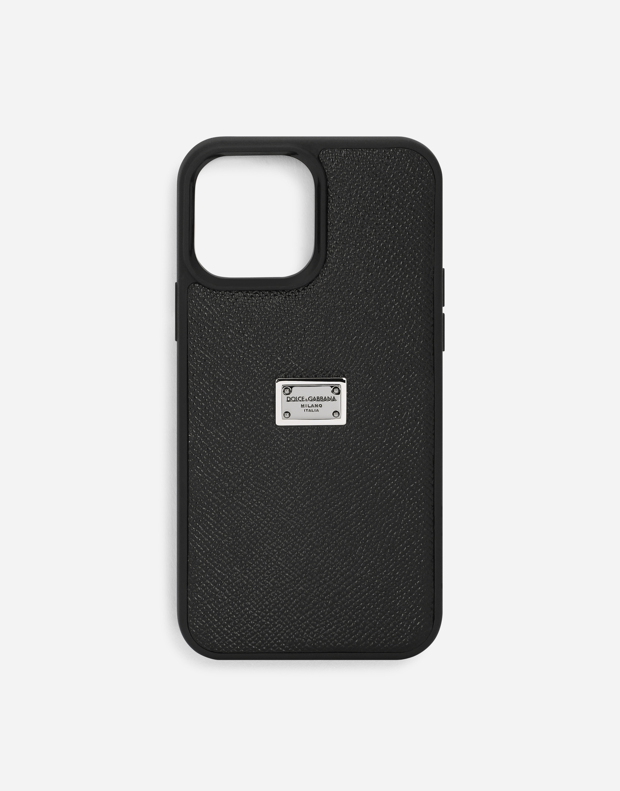 Dolce & Gabbana Calfskin Iphone 13 Pro Max Cover With Logo Tag - Man Tech Accessories Black Leather Onesize