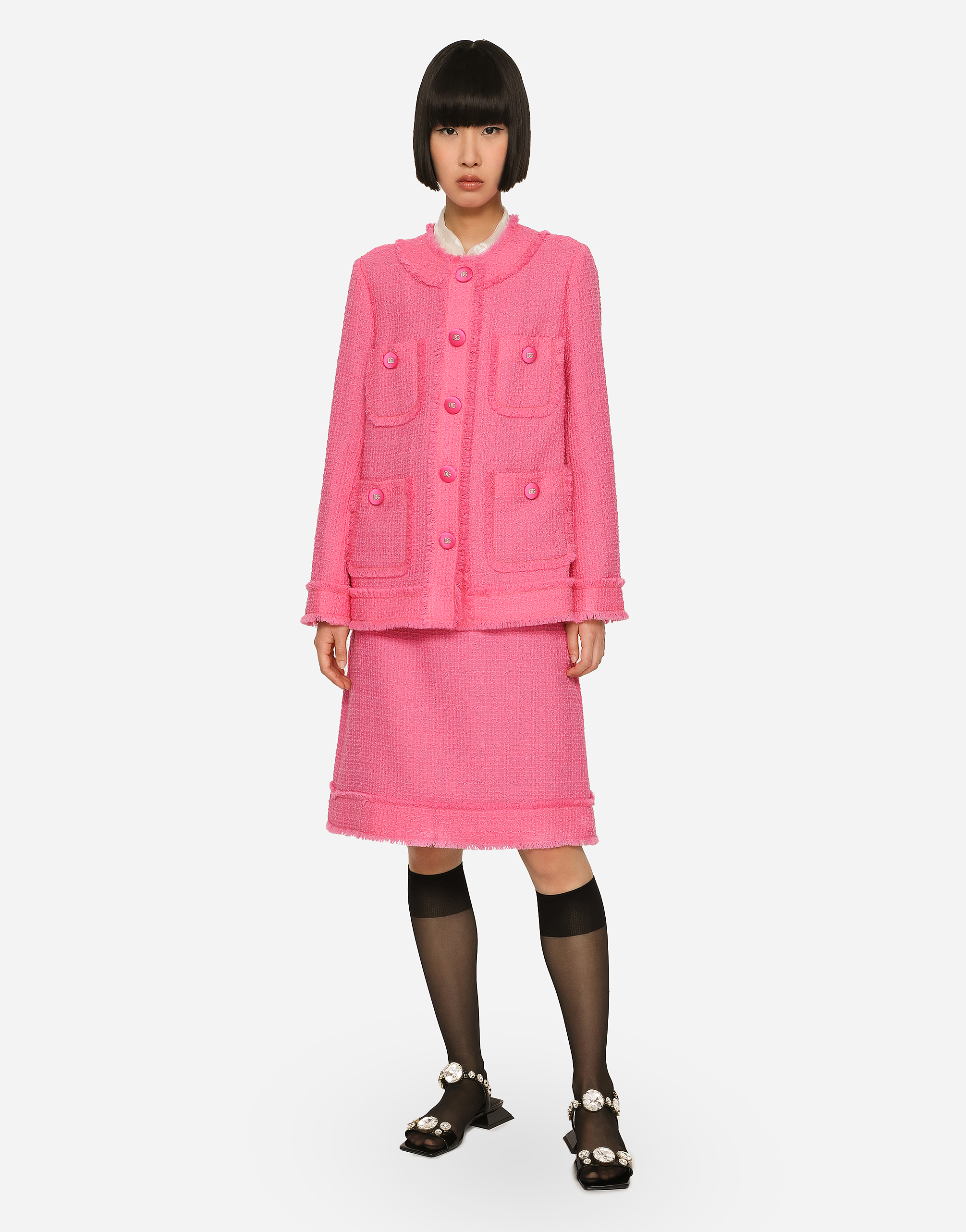 Wool-blend Tweed Jacket In Rosa 2