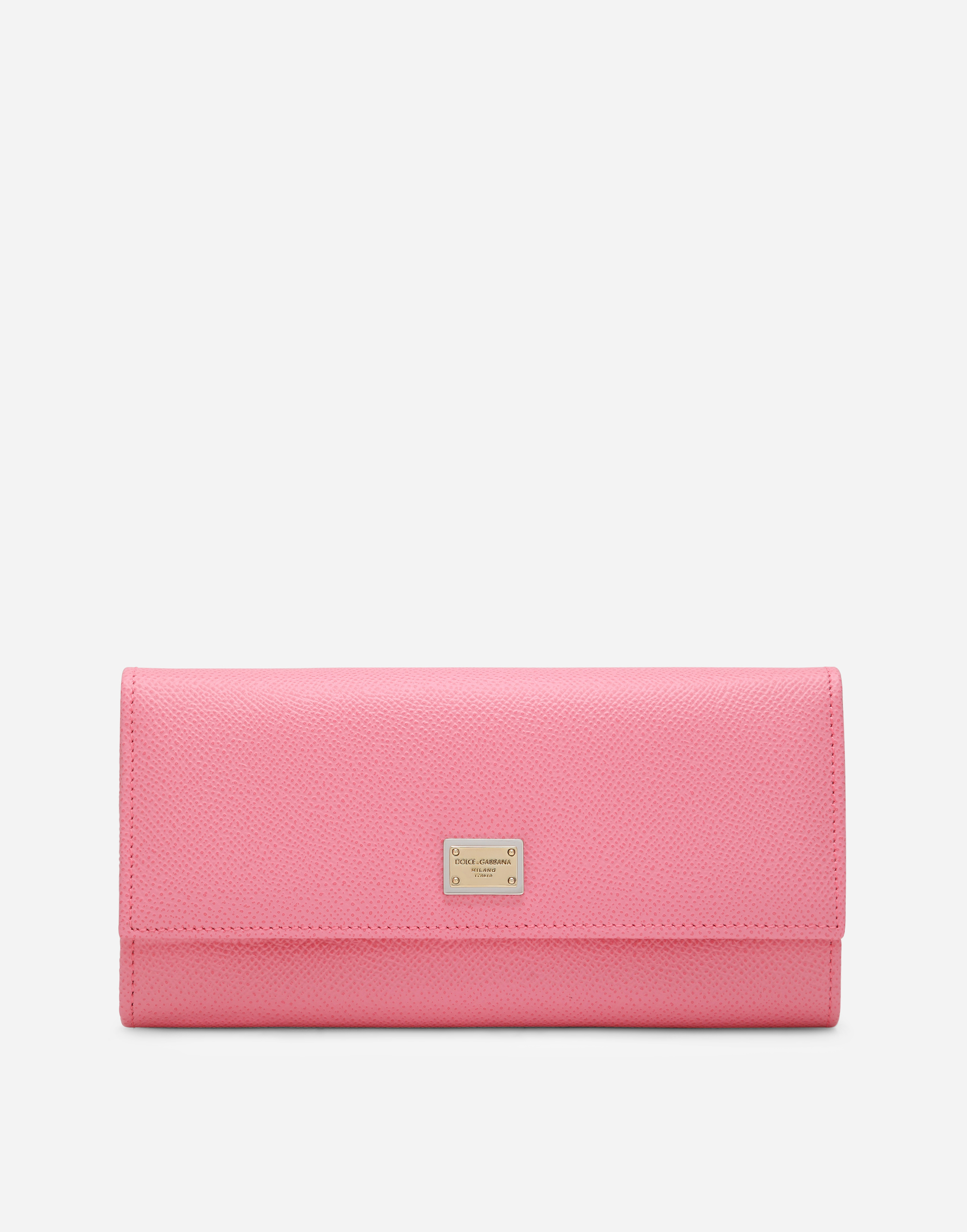 Dolce & Gabbana Dauphine Calfskin Wallet With Branded Tag In Pink