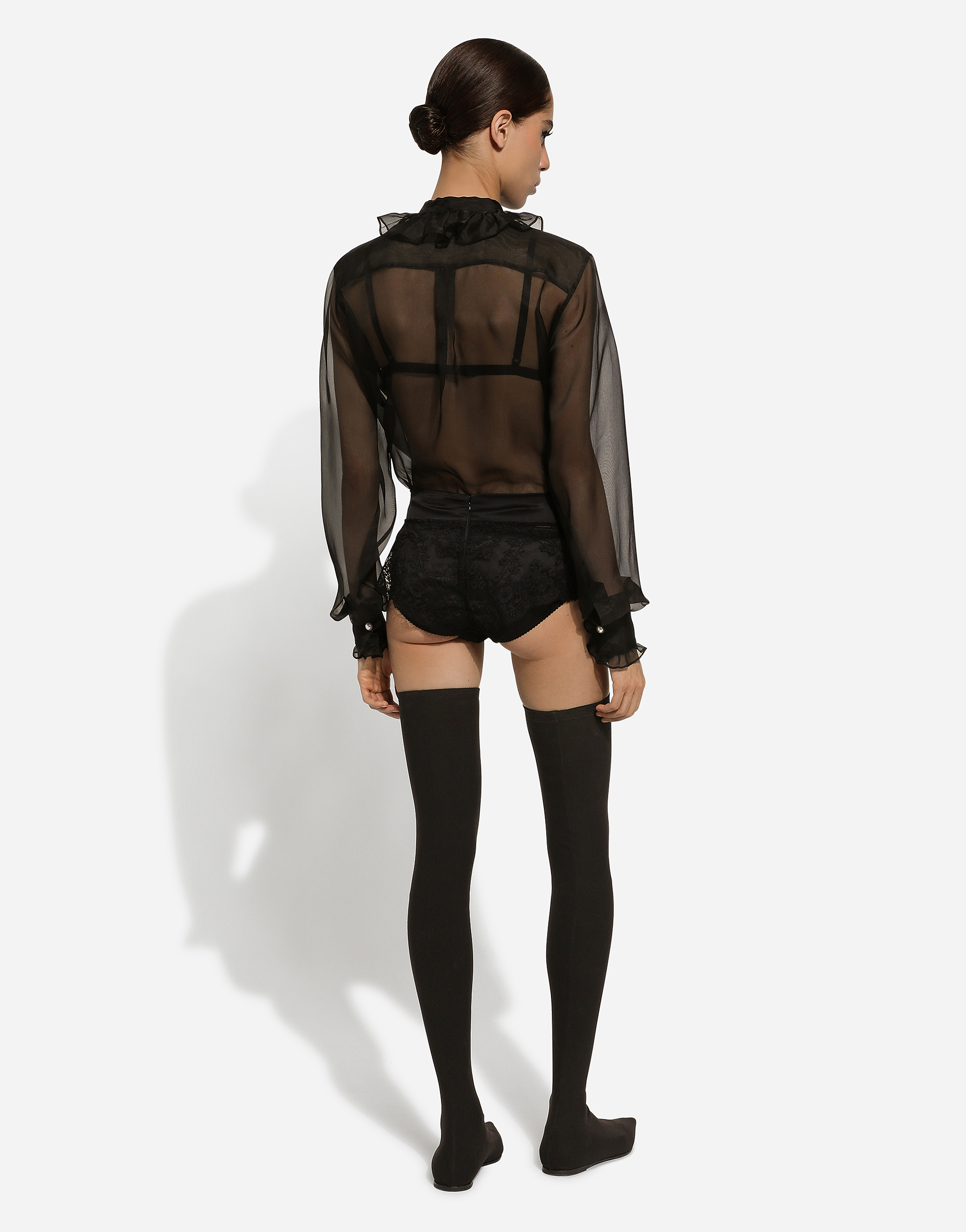 Dolce & Gabbana Organza Ruffles Long-sleeved Shirt In Black
