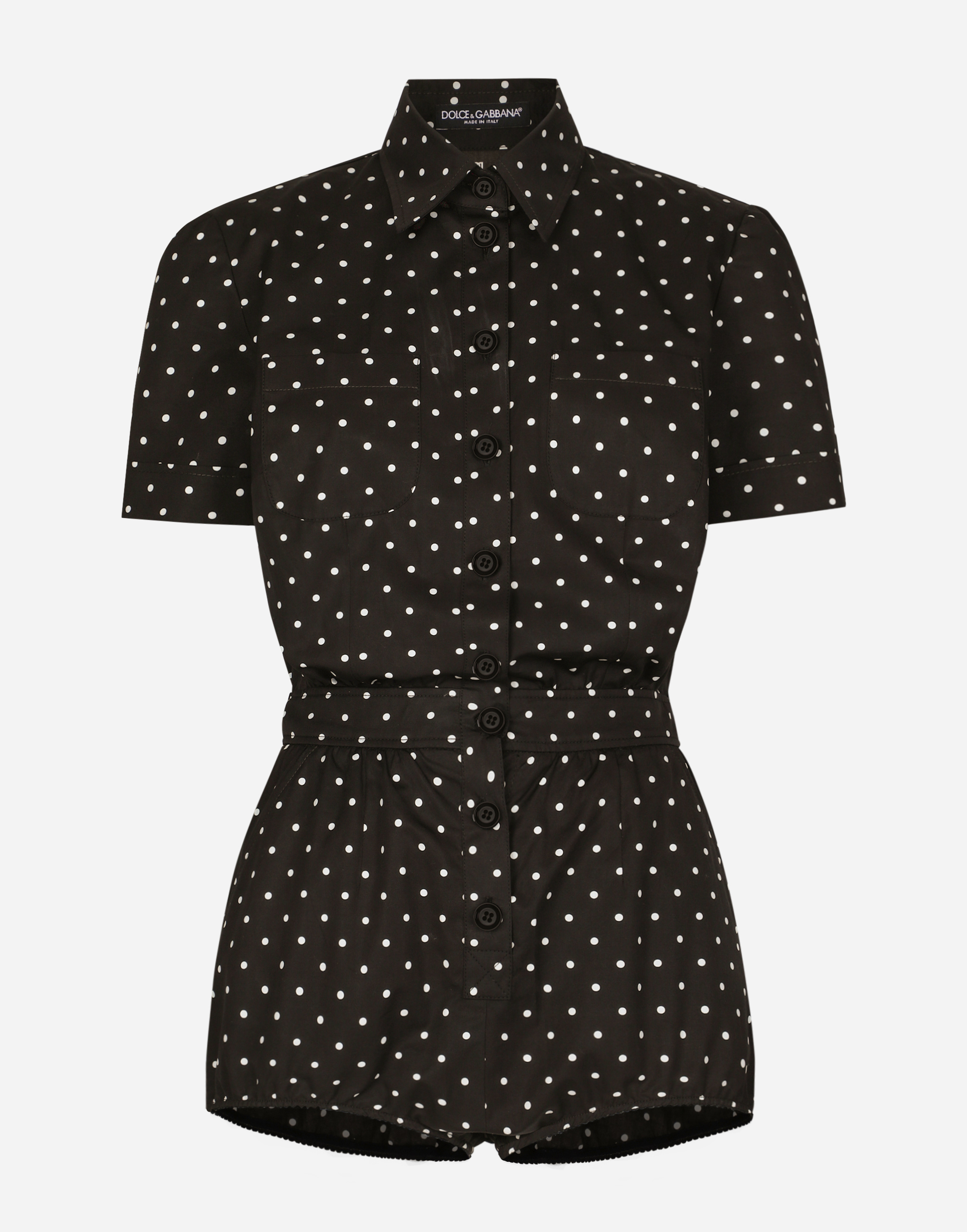 Dolce & Gabbana Cotton Playsuit With Polka-dot Print - Woman Dresses Print