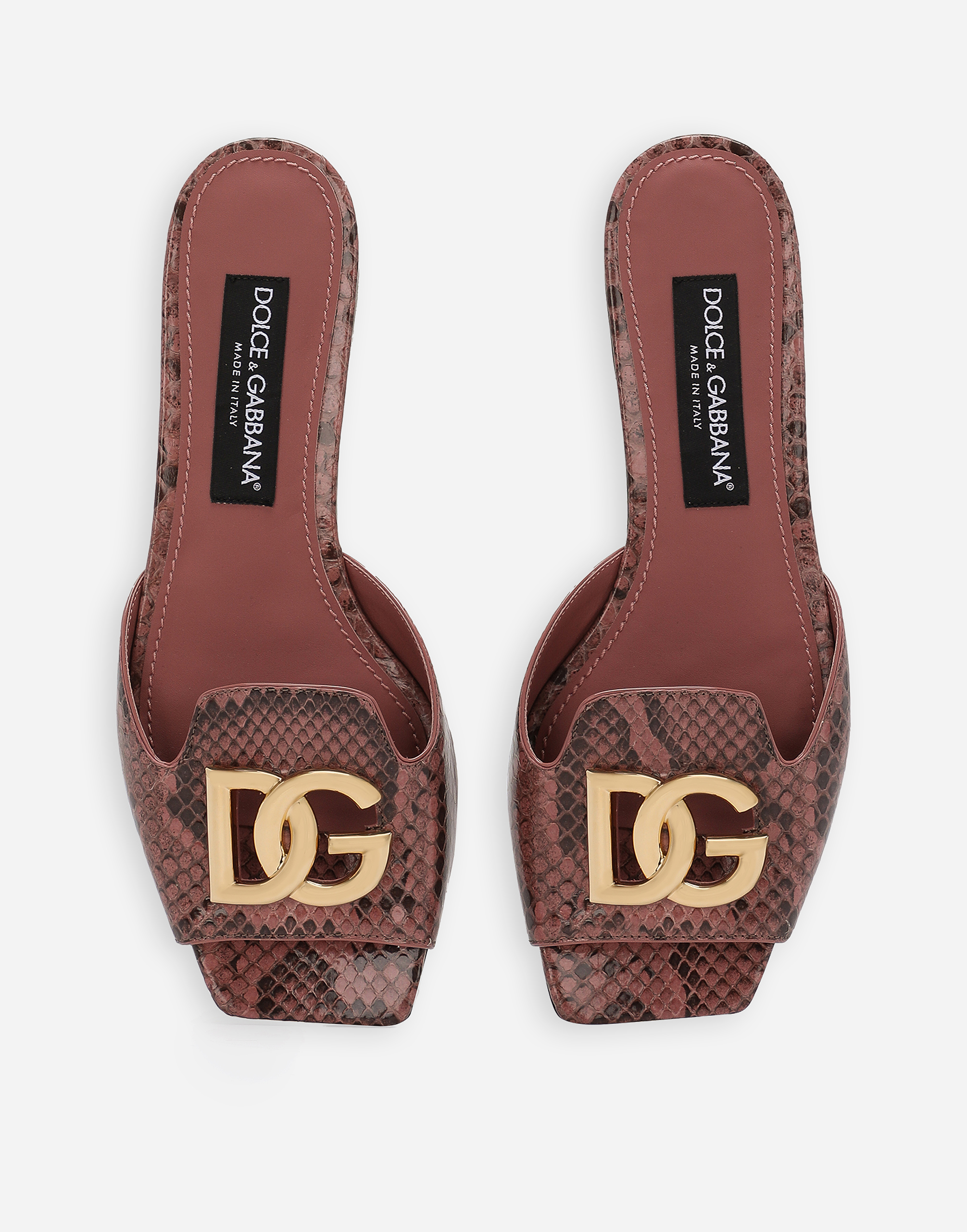 Dolce & Gabbana Python Skin Sliders In Pink