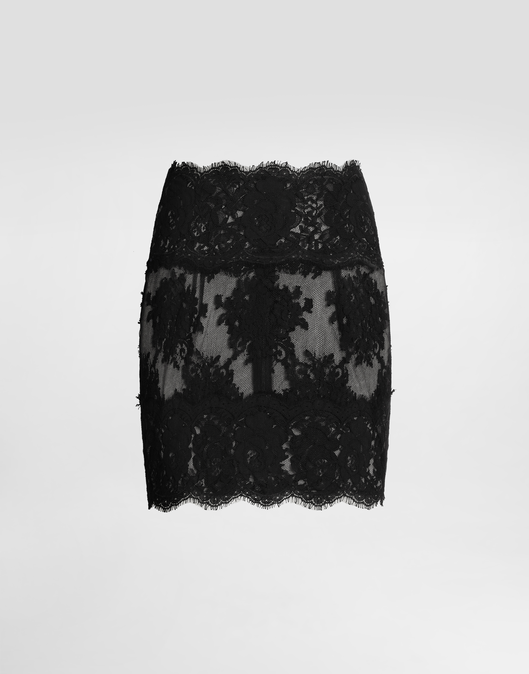Dolce & Gabbana Short Skirt In Chantilly Lace - Woman Skirts Black Lace