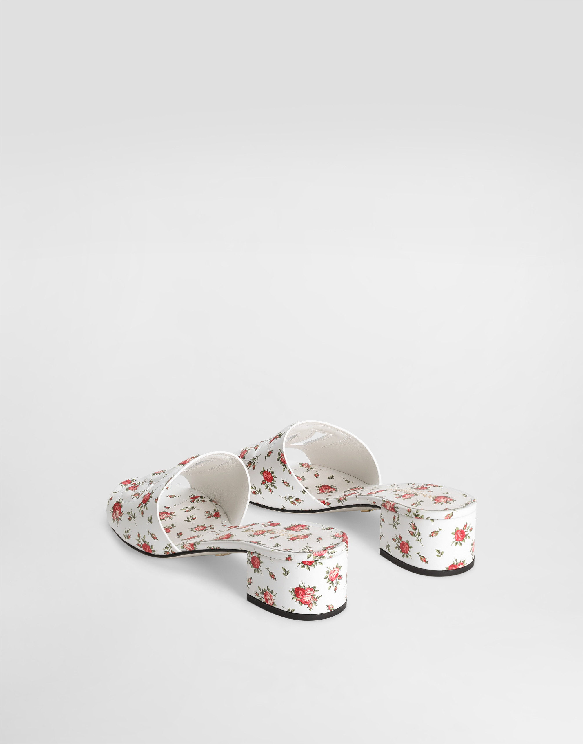  Dolce & Gabbana Printed Calfskin Mules With Little Roses Print - Frau Pantoletten Und Mules Multicolor 37.5 
