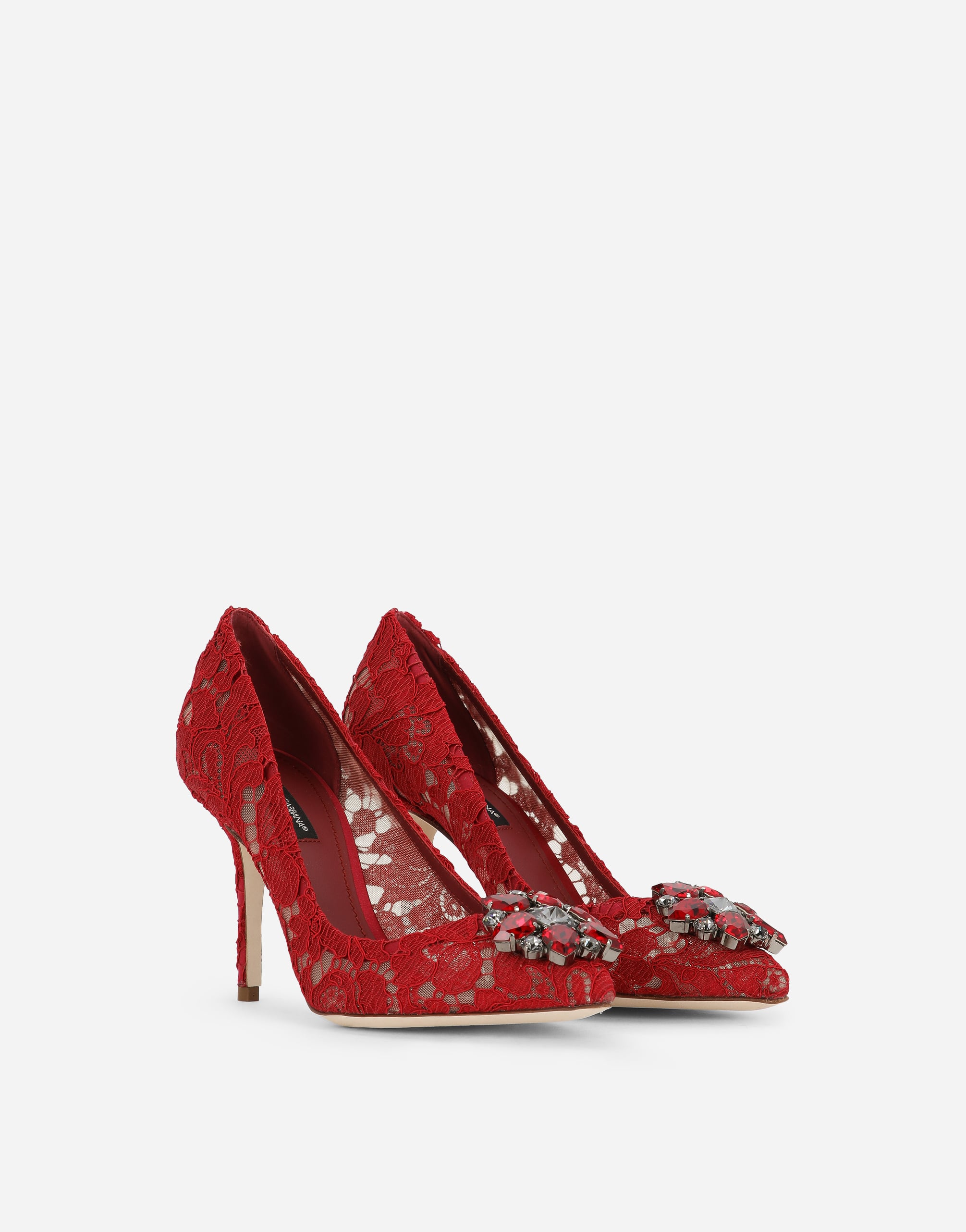  Dolce & Gabbana Lace Rainbow Pumps With Brooch Detailing - Femme Escarpins Et Slingbacks Rouge Dentelle 36 