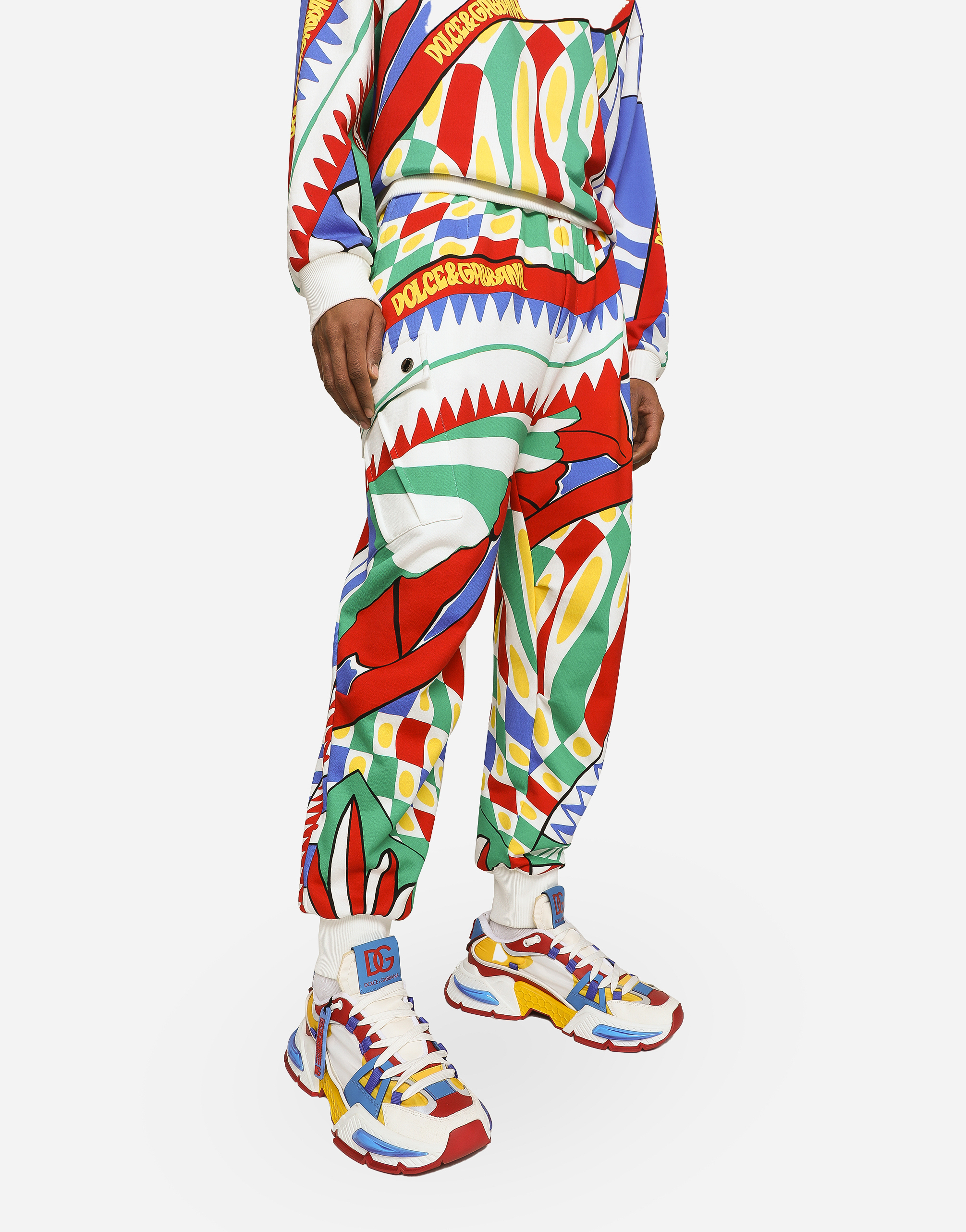 DOLCE & GABBANA CARRETTO-PRINT JERSEY CARGO PANTS