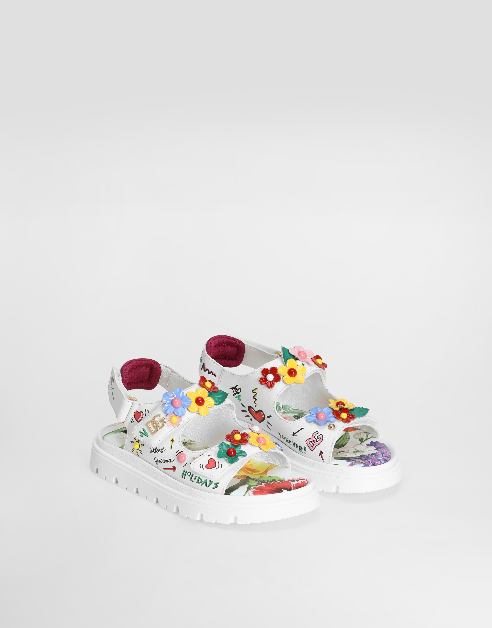 Dolce & Gabbana Printed Calfskin Sandals With Flowers And Dg Logo In Print