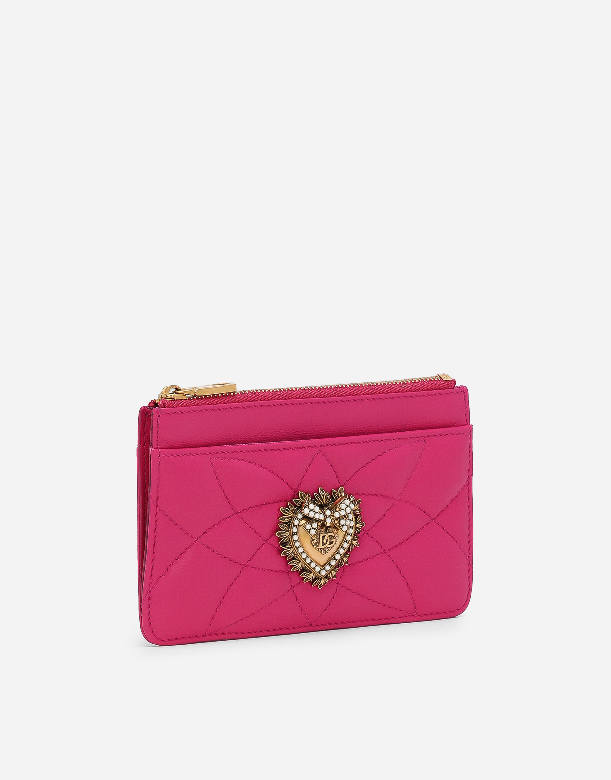  Dolce & Gabbana Dolce & Gabbana Medium Devotion Card Holder - Woman Wallets And Small Leather Goods Pink Leather Onesize 