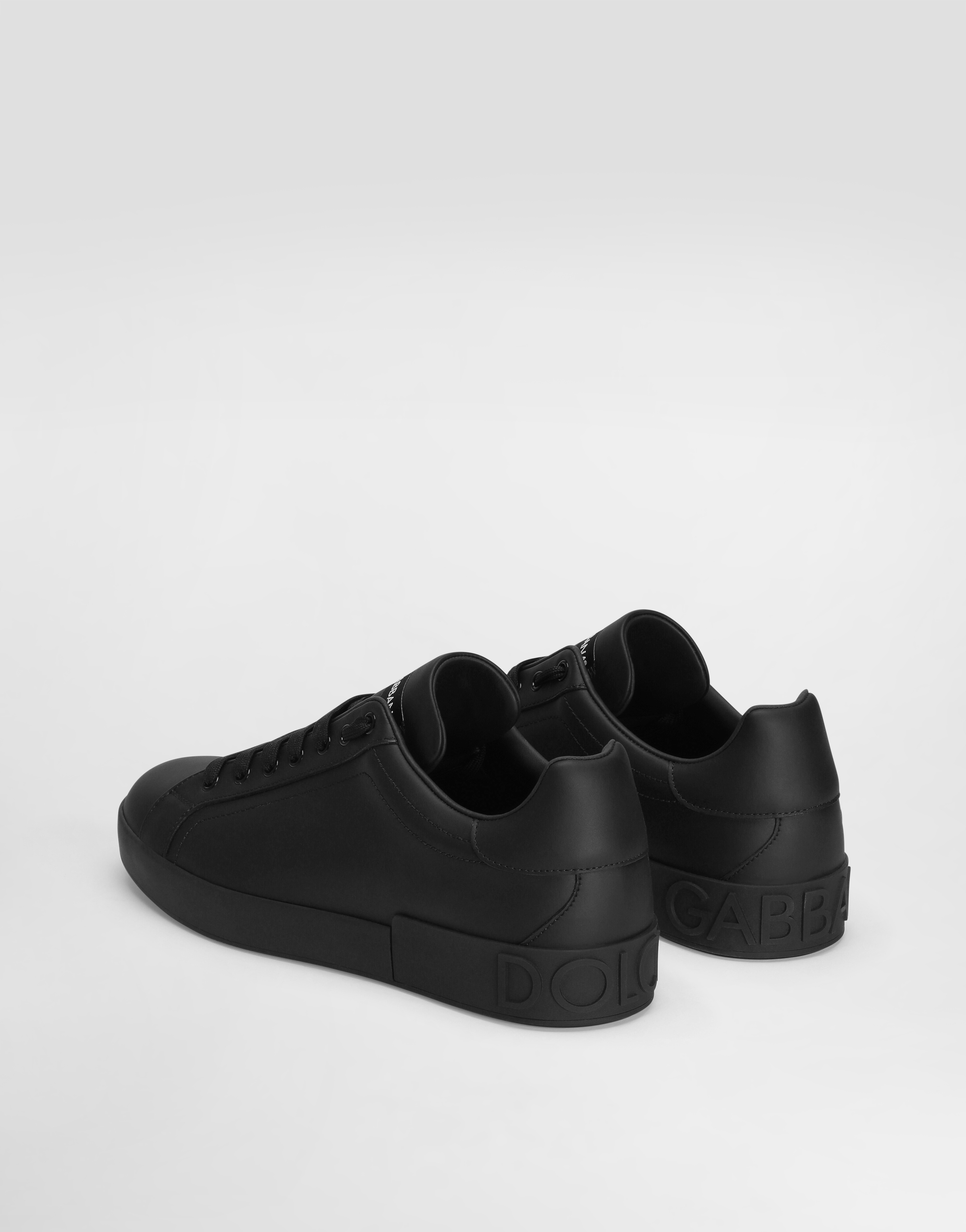 Shop Dolce & Gabbana Calfskin Portofino Sneakers In Black