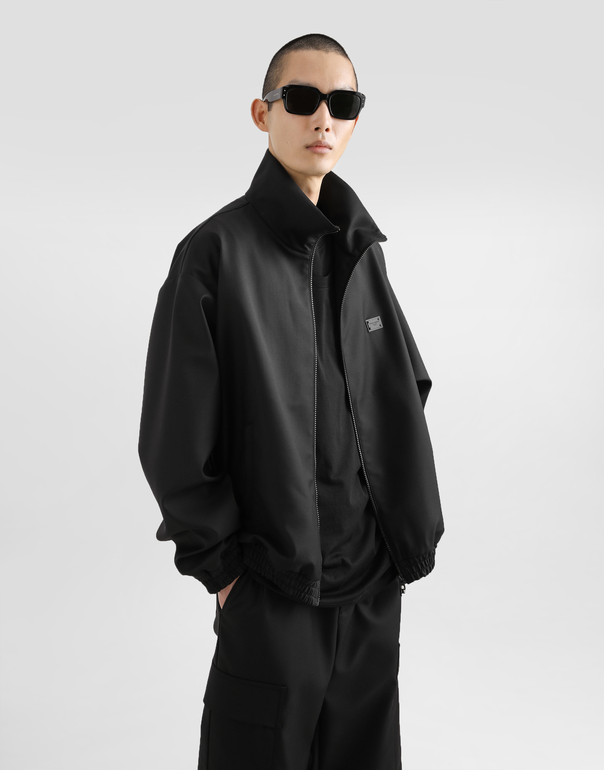 Dolce & Gabbana Wool Jacket With A High Neck And Tag In Black
