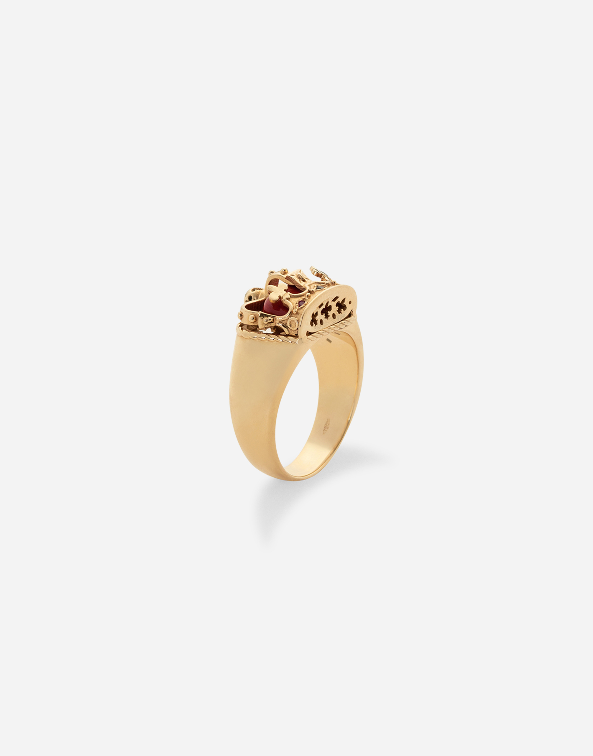 Shop Dolce & Gabbana Crown Yellow Gold Ring With Red Jasper On The Inside