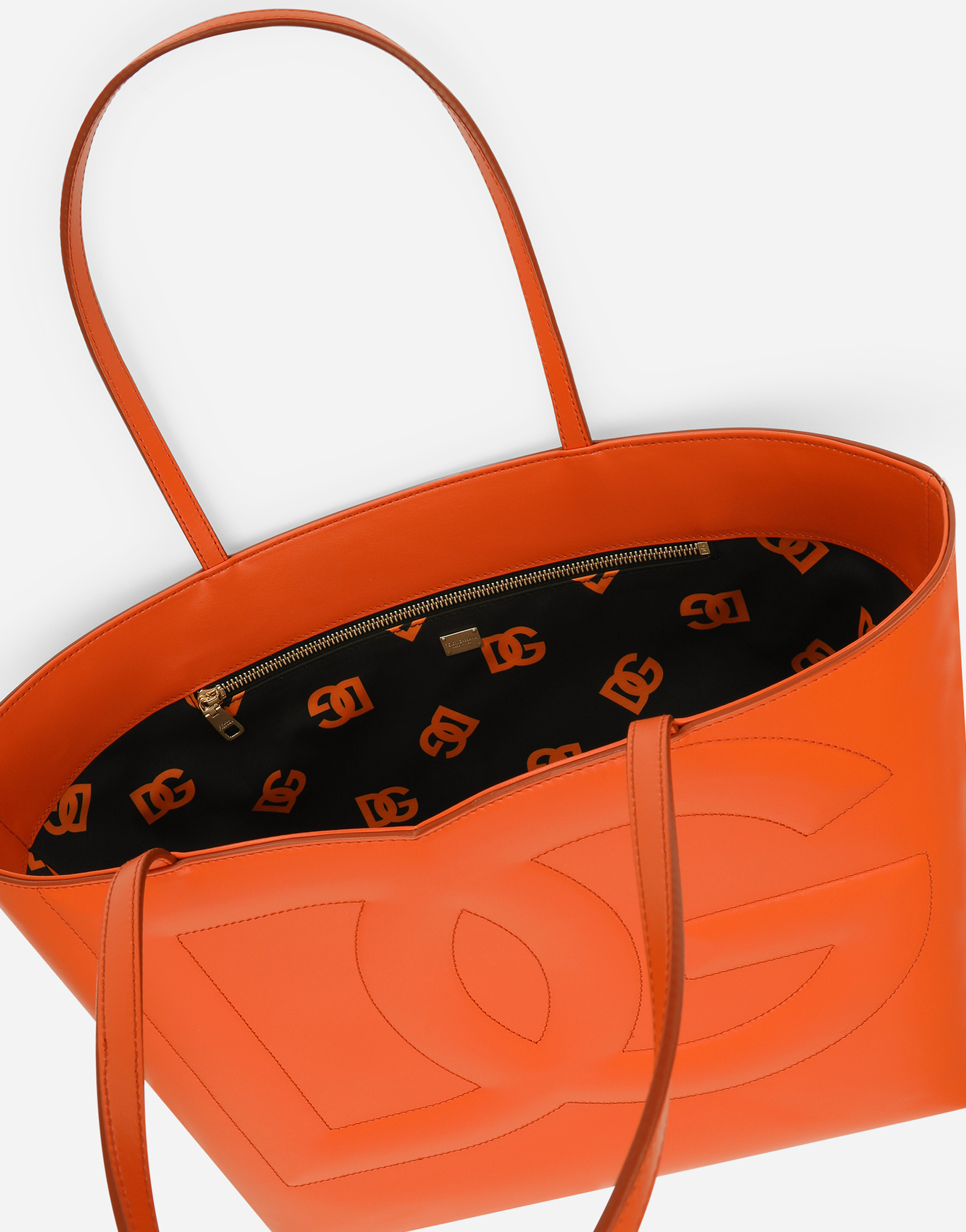 Shop Dolce & Gabbana Medium Calfskin Shopper With Logo In Orange