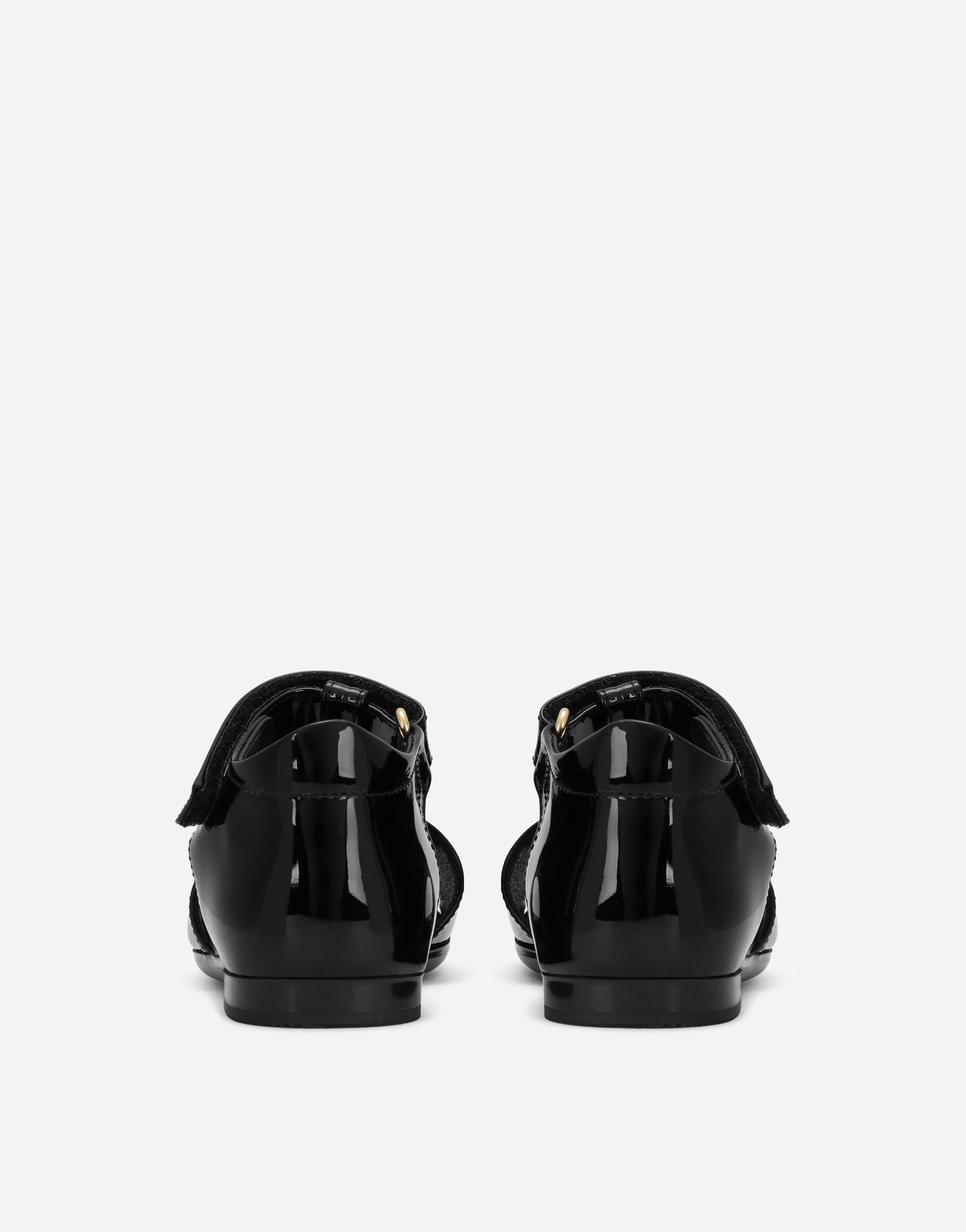 Dolce & Gabbana Patent Leather First Steps Sandals With Metal Dg Logo In Black