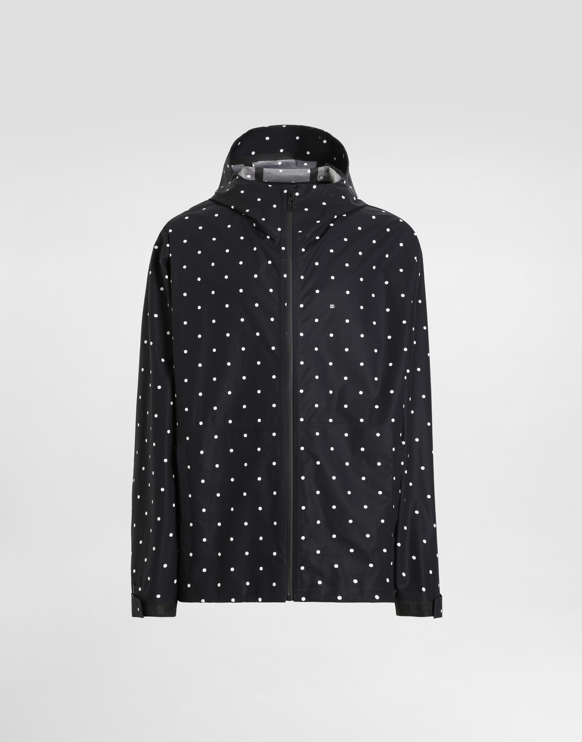 Dolce & Gabbana Cotton Jacket With Hood And Polka-dot Print In Print