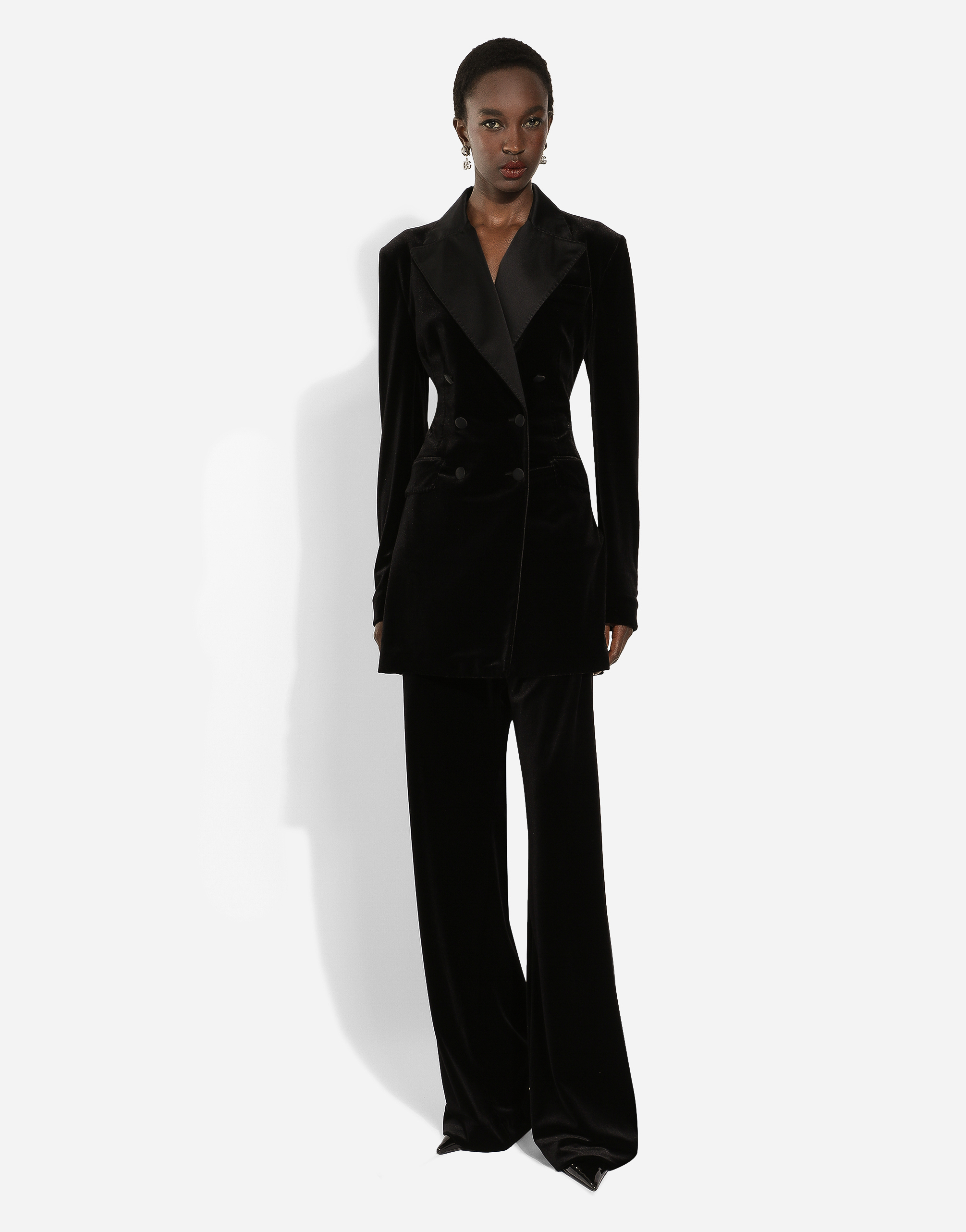 Dolce & Gabbana Double-breasted Velvet Turlington Jacket In Black