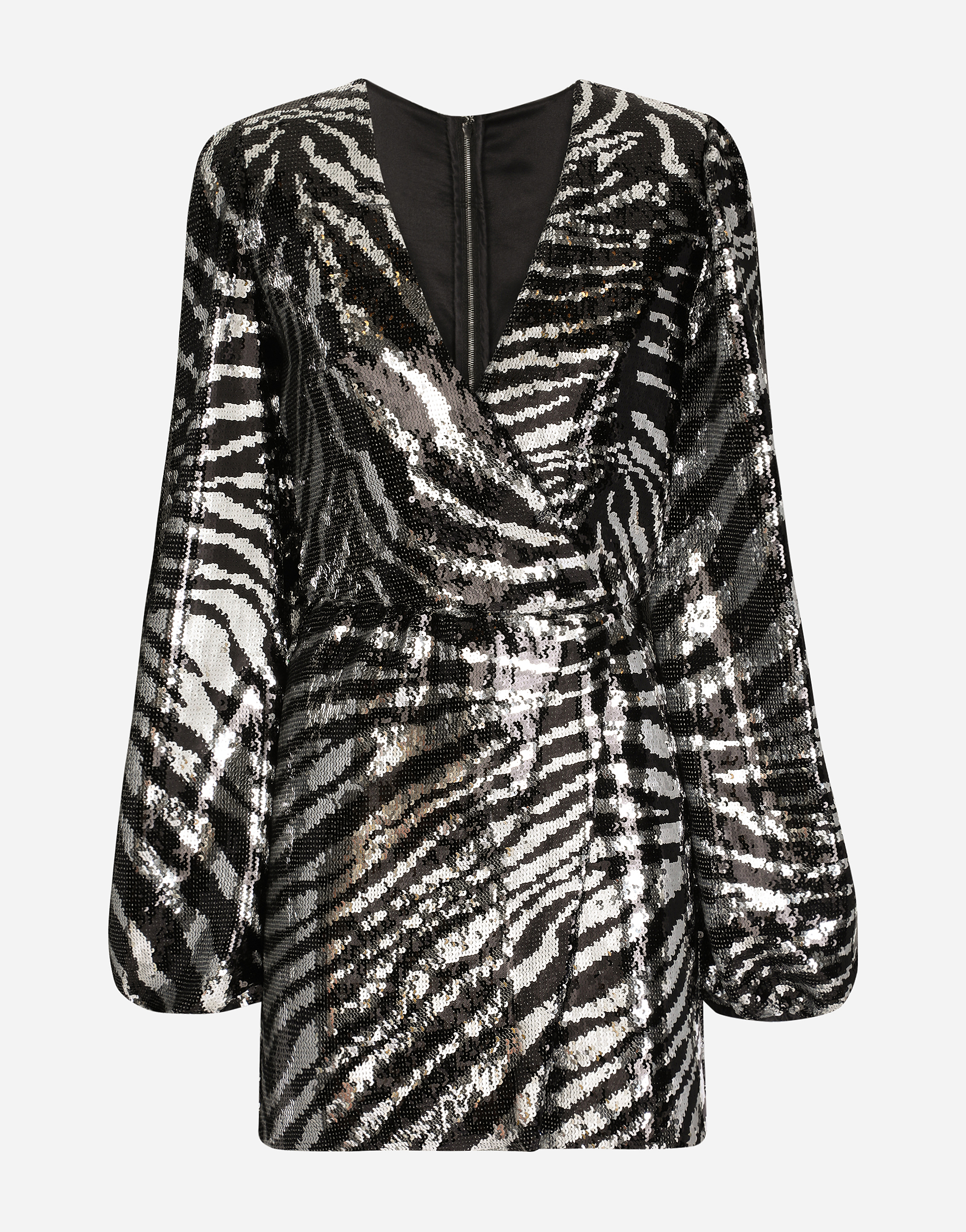 Dolce & Gabbana Short Sequined Wrap Dress - Woman Dresses Silver Sequins