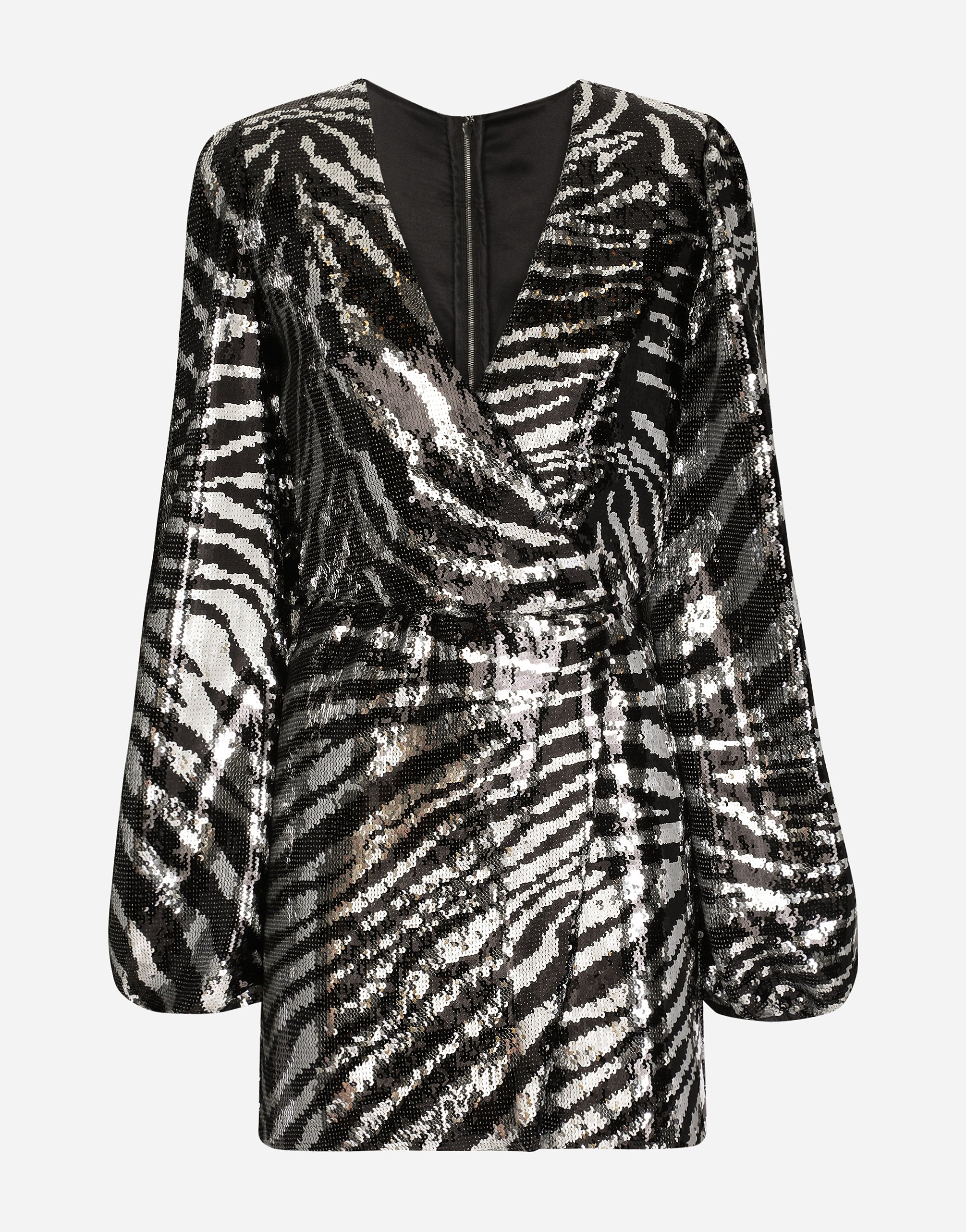 Dolce & Gabbana Short Sequined Wrap Dress - Woman Dresses Silver Sequins
