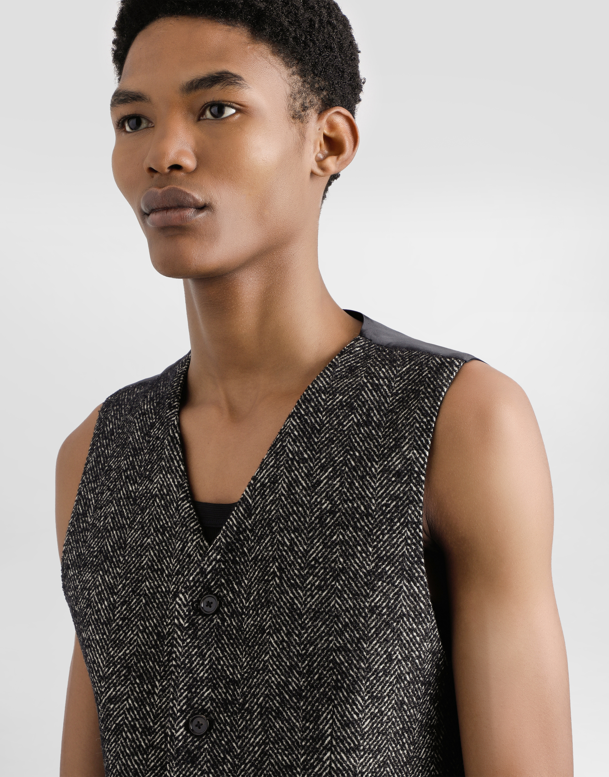 Wool chevron single-breasted vest