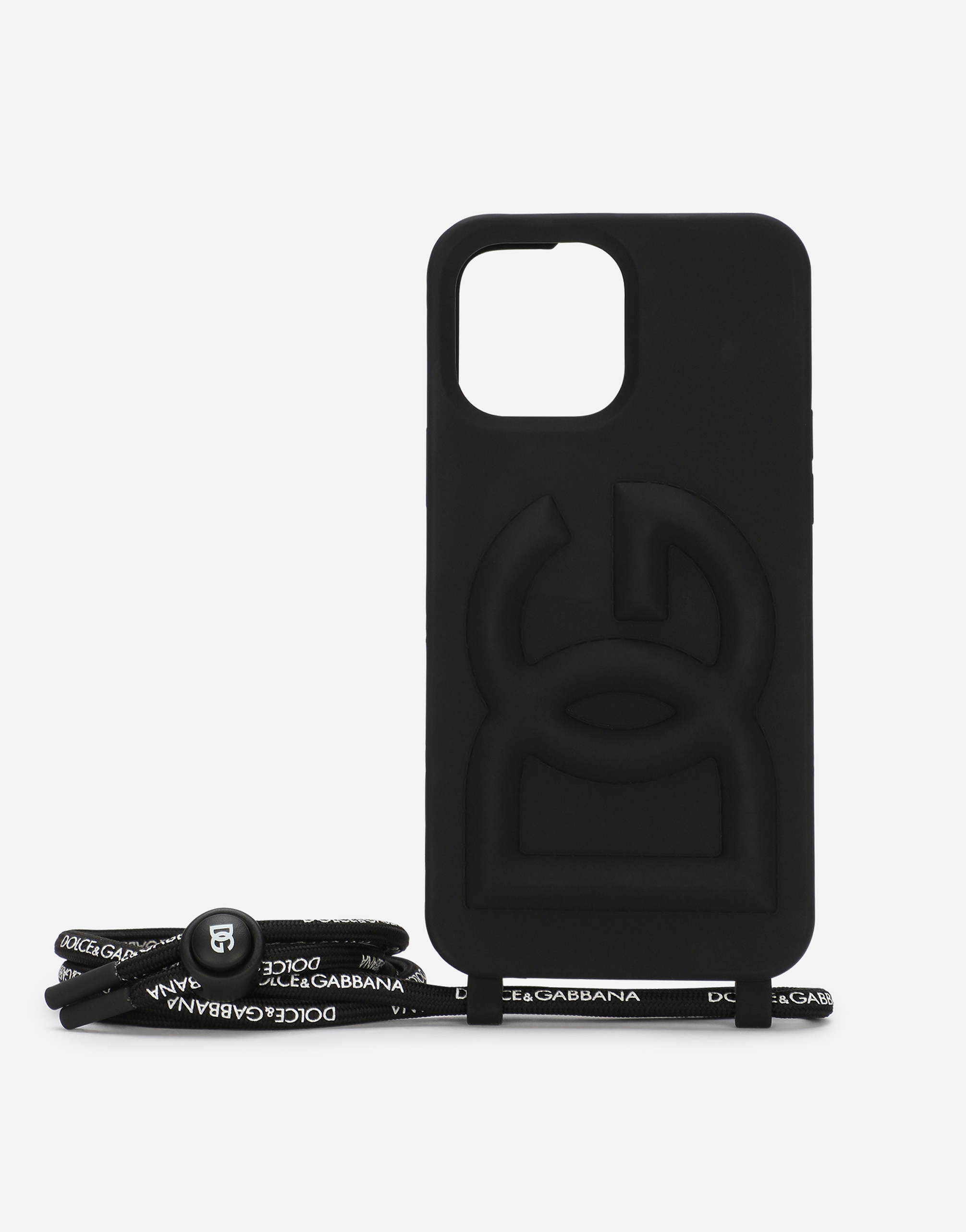 Shop Dolce & Gabbana Rubber Iphone 13 Pro Max Cover With Embossed Logo In Black