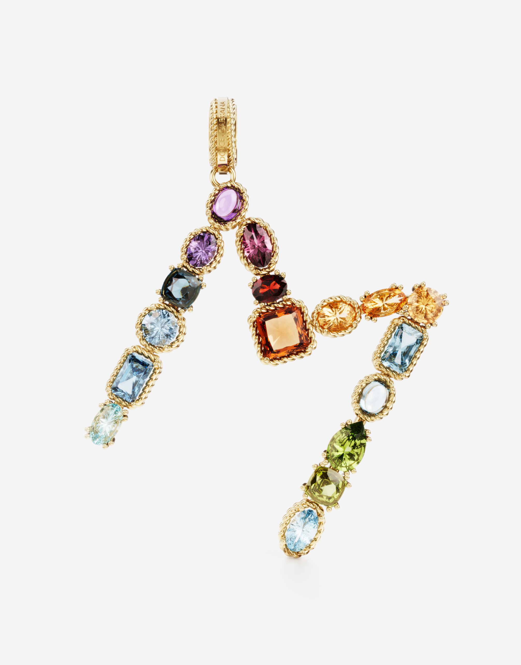 Dolce & Gabbana Rainbow Alphabet M 18 Kt Yellow Gold Charm With Multicolor Fine Gems Gold Female Onesize
