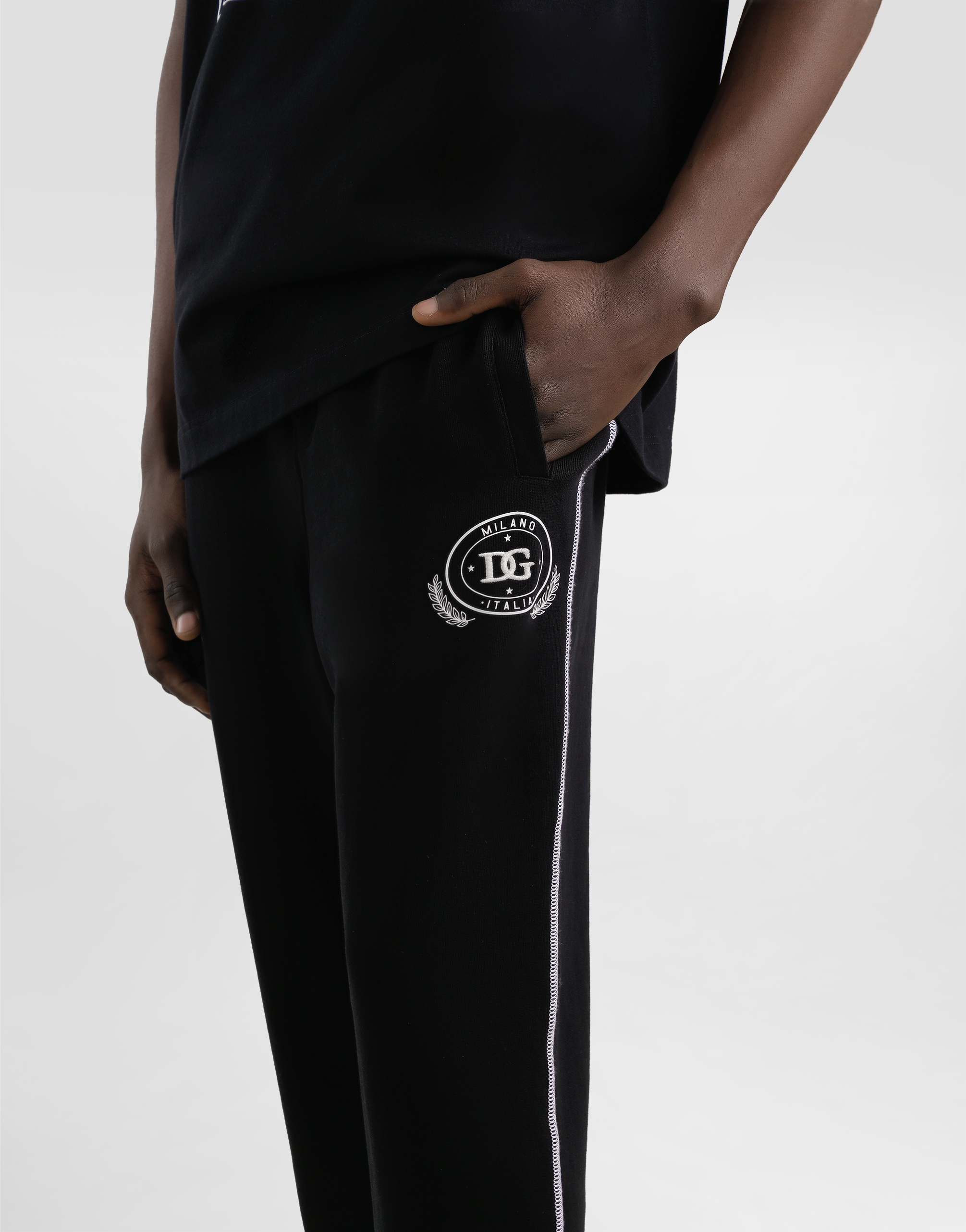 Jersey trousers with print and embroidery