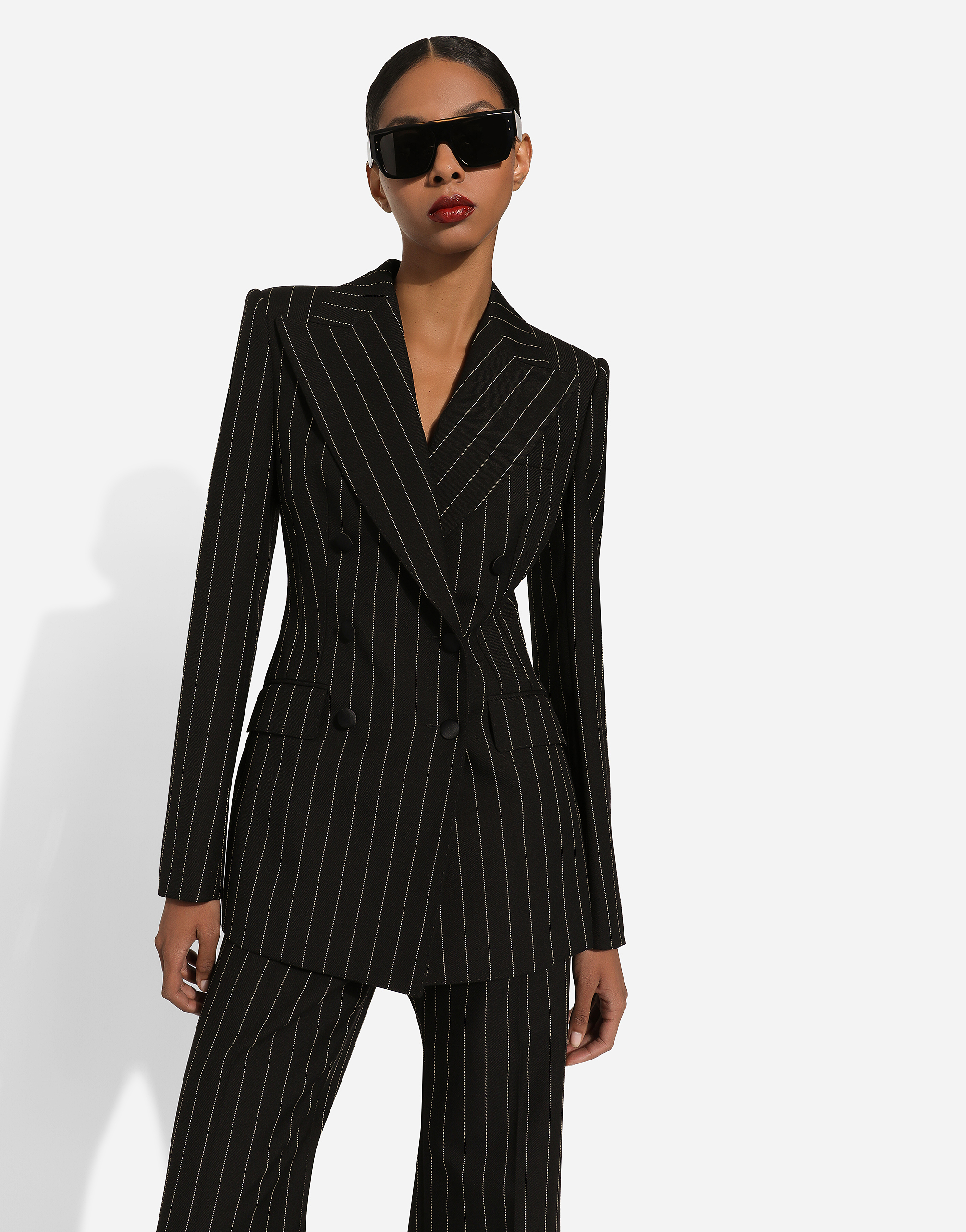 Shop Dolce & Gabbana Double-breasted Pinstripe Wool Turlington Jacket In Multicolor